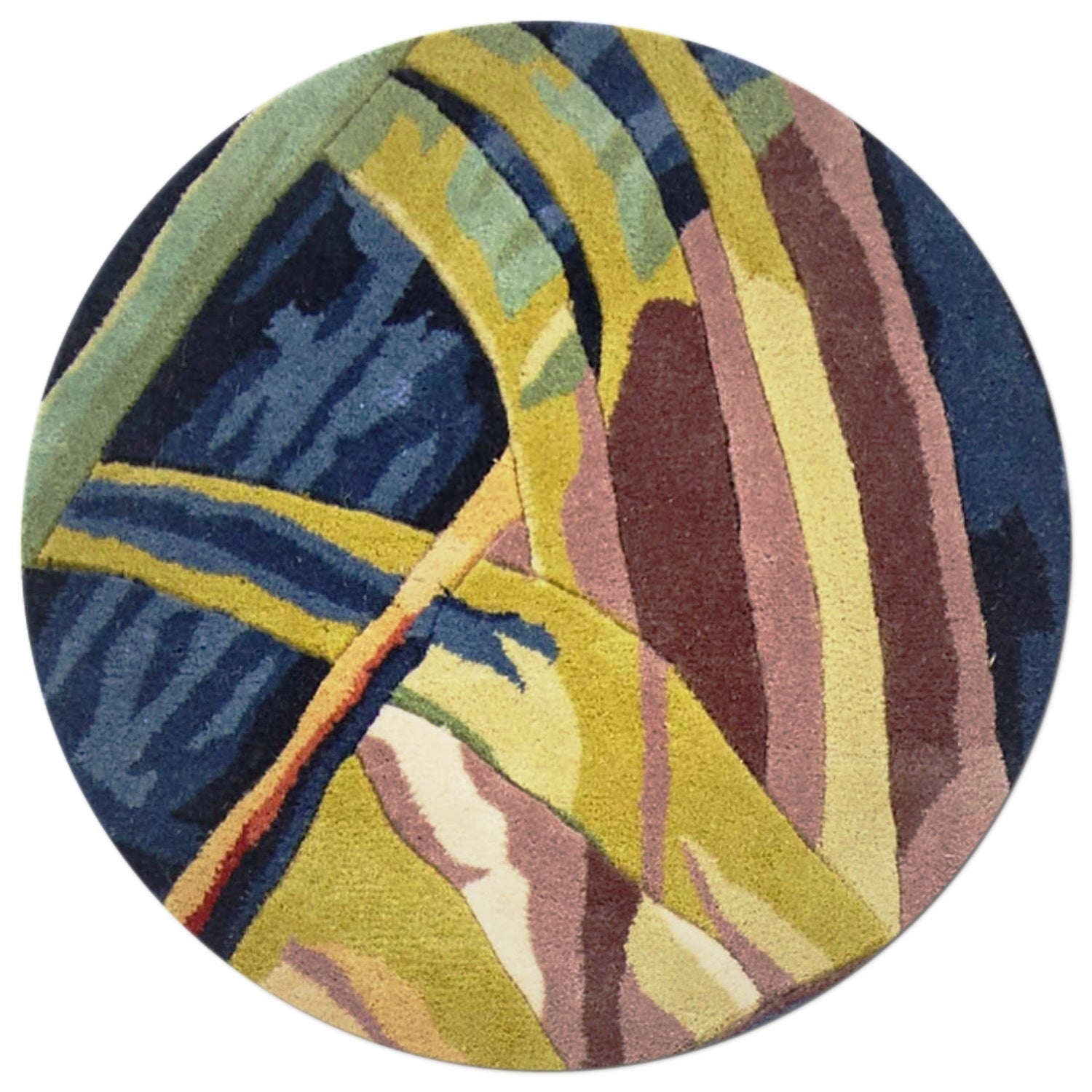 5' Round  Wool Ivory Or Blue Area Rug