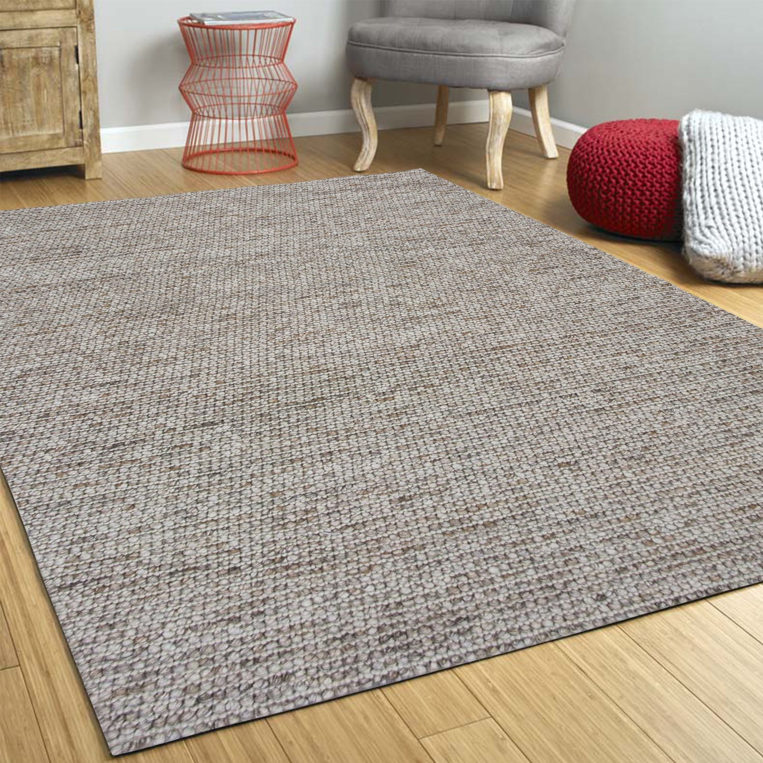 5' X 7' Natural Wool Boucle Berber Style Area Rug