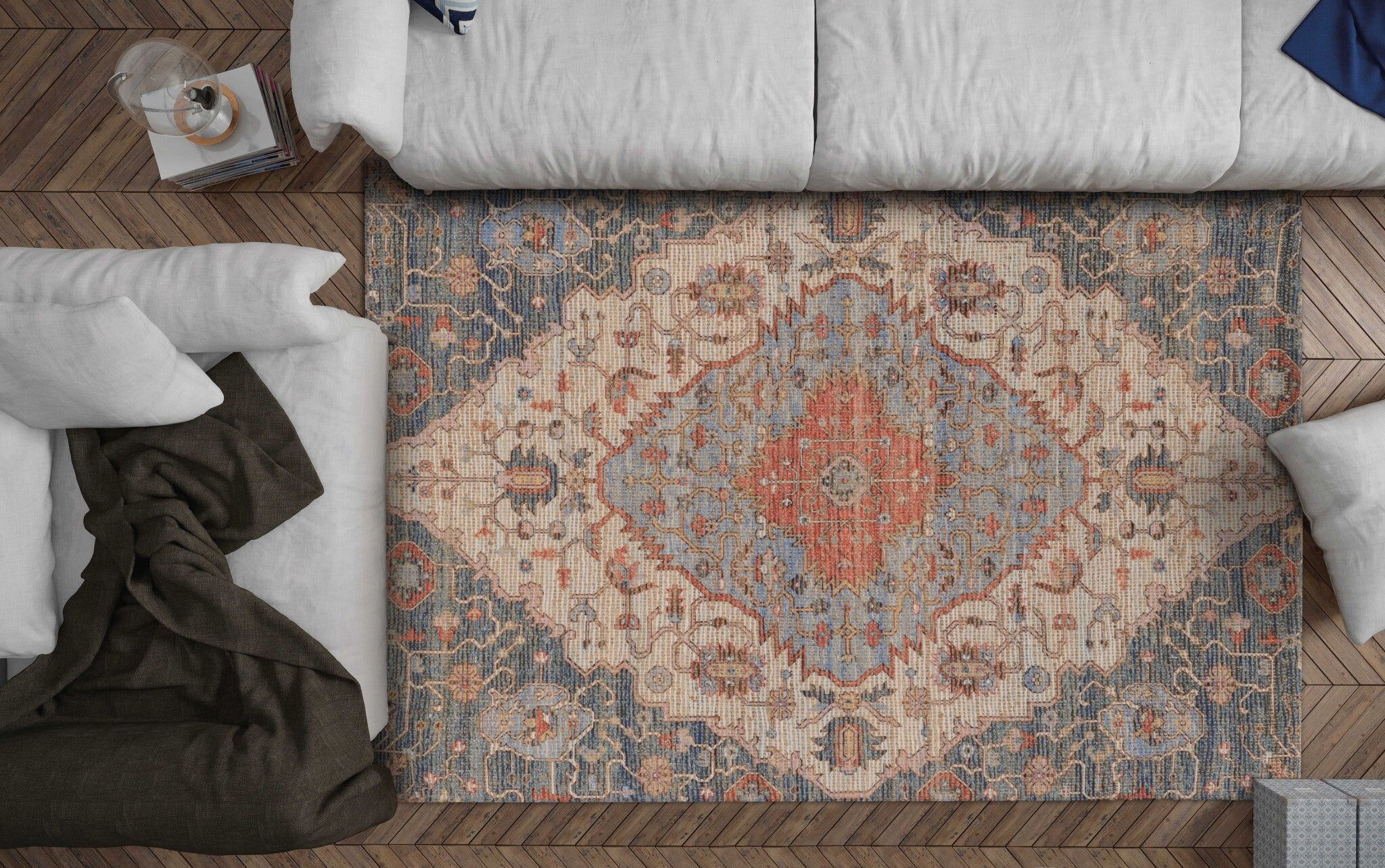 7'X12' Blue Red Hand Woven Traditional Medallion Indoor Area Rug