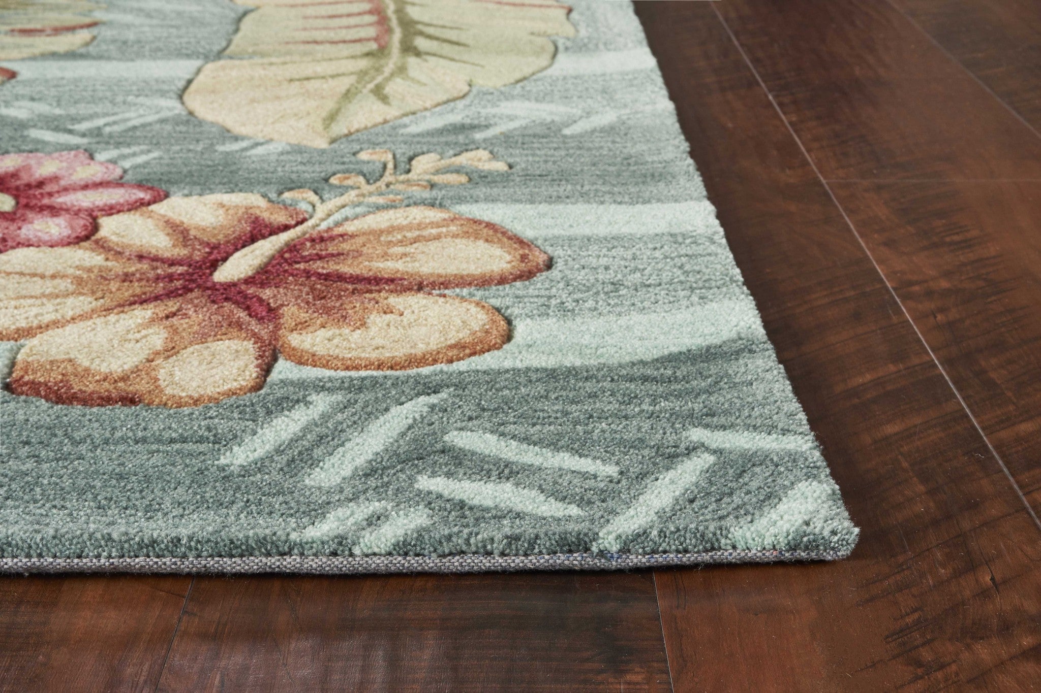 8'X11' Seafoam Green Machine Woven Tropical Plants Indoor Area Rug