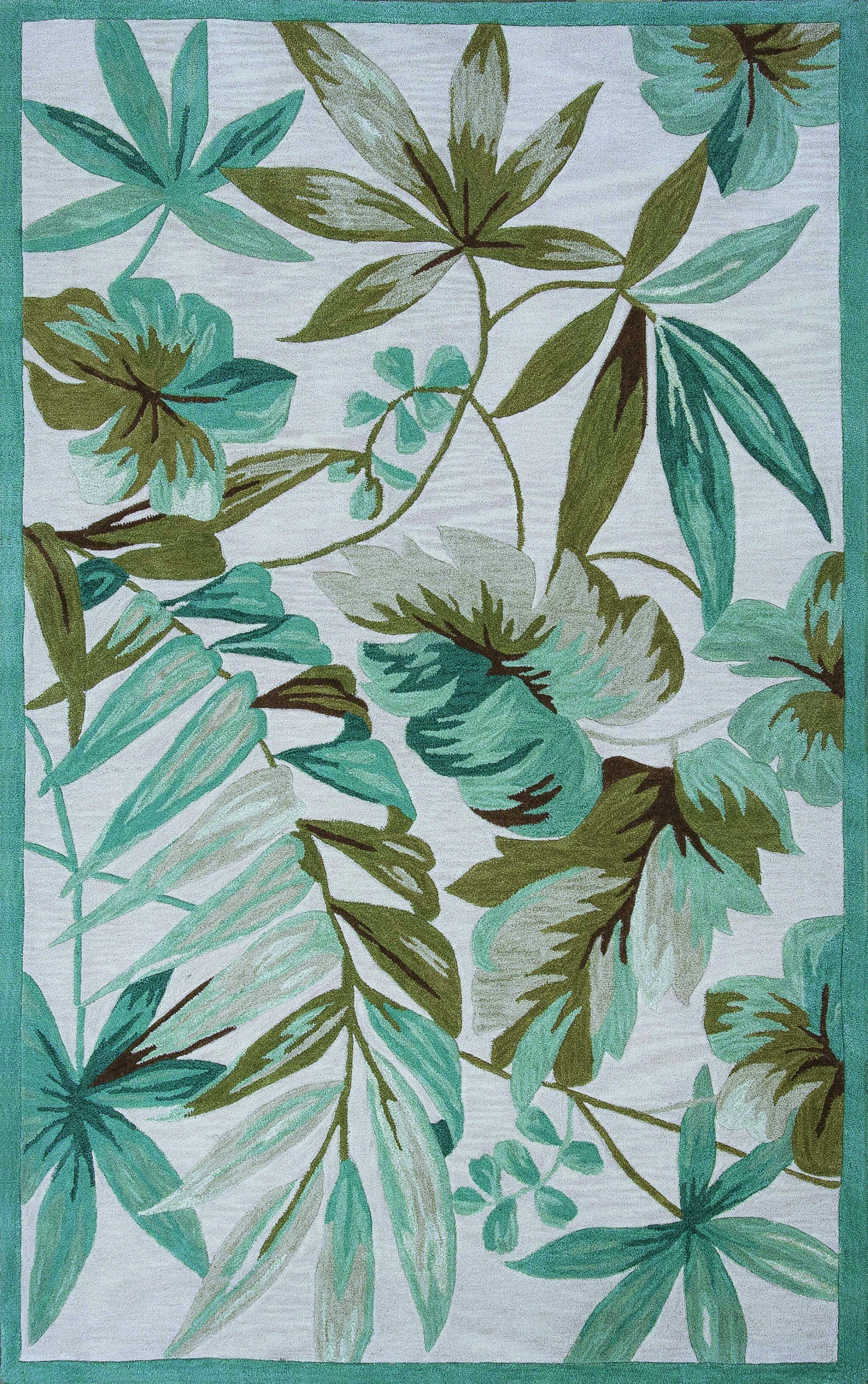 8'X11' Ivory Teal Hand Tufted Oversized Tropical Leaves Indoor Area Rug - Buy Rugs