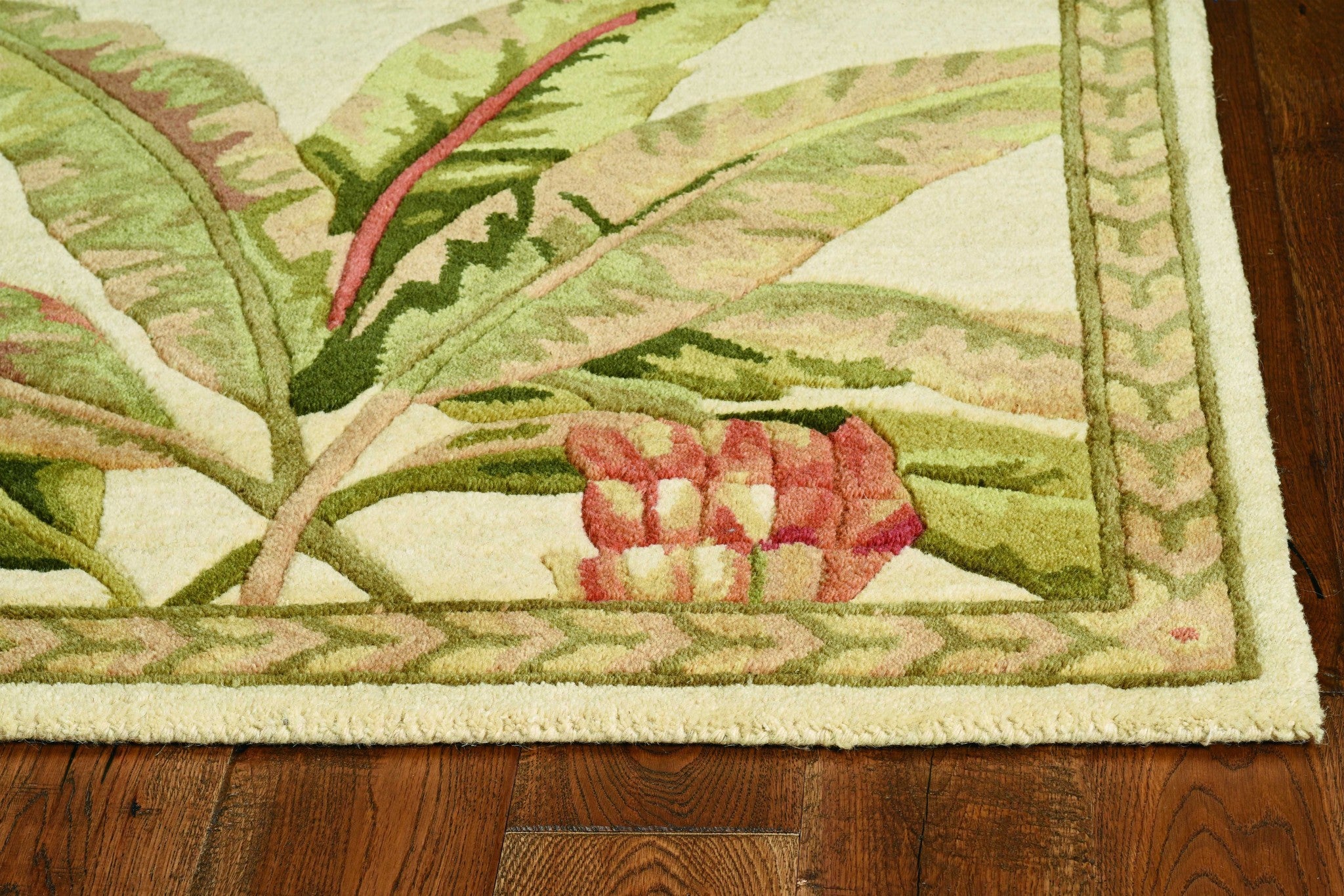 8'X10' Ivory Hand Tufted Bordered Tropical Plants Indoor Area Rug