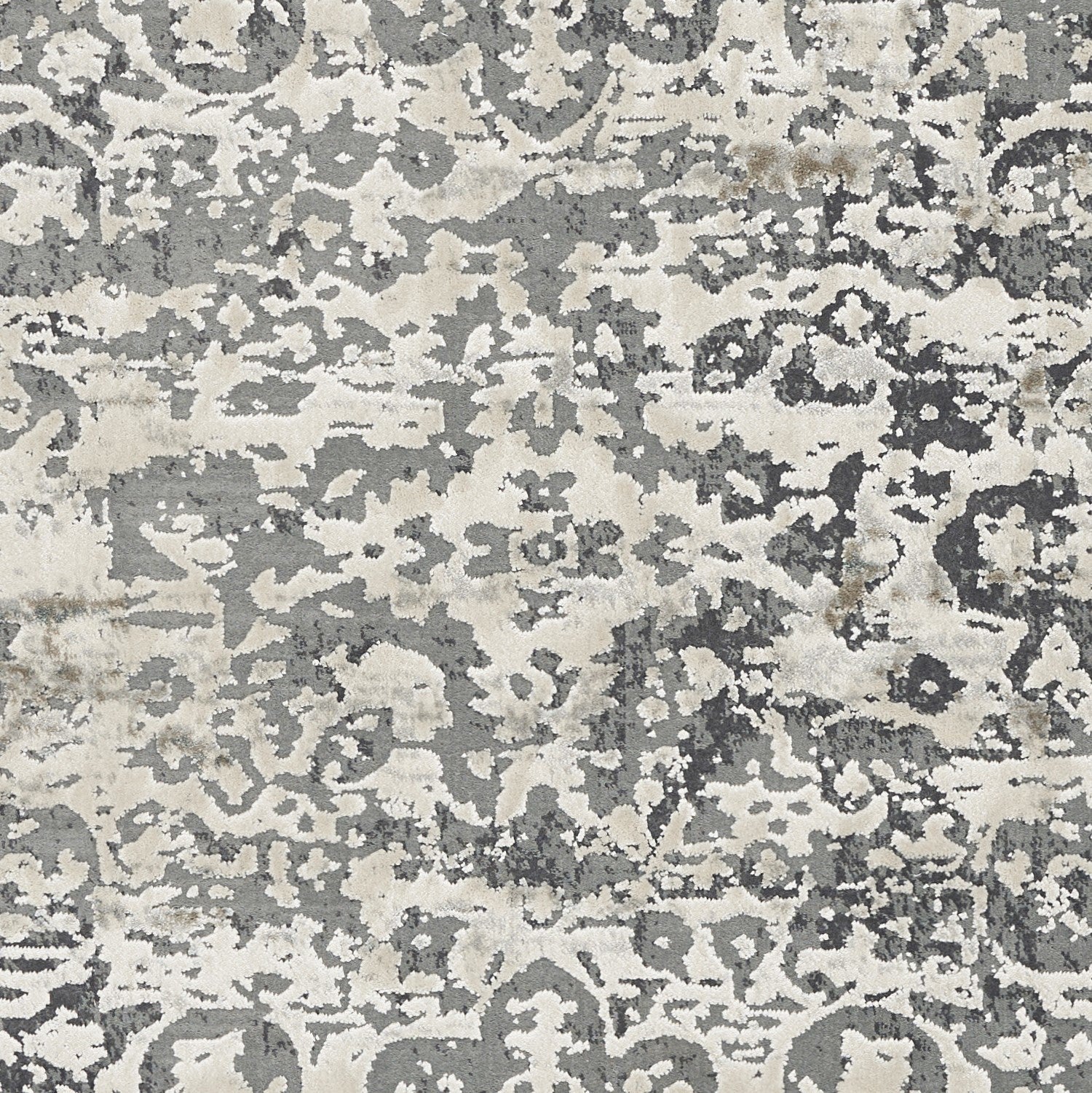 9'X13' Ivory Machine Woven Distressed Diamond Floral Medallion Indoor Area Rug