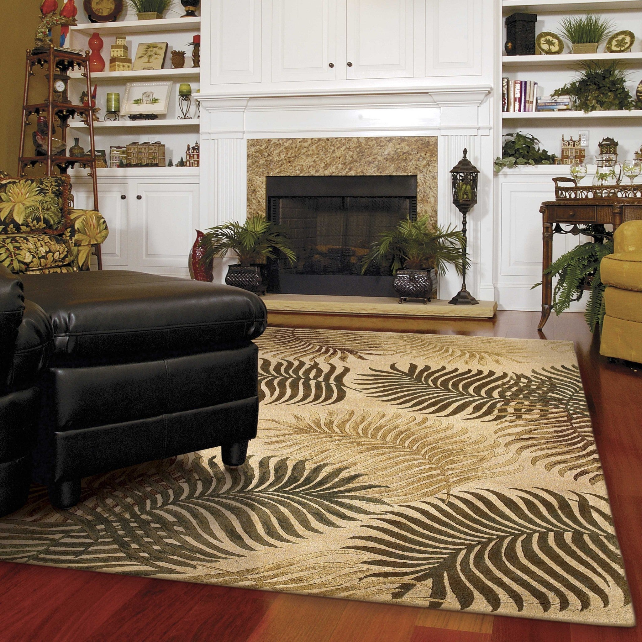 8'X11' Natural Beige Hand Tufted Tropical Leaves Indoor Area Rug