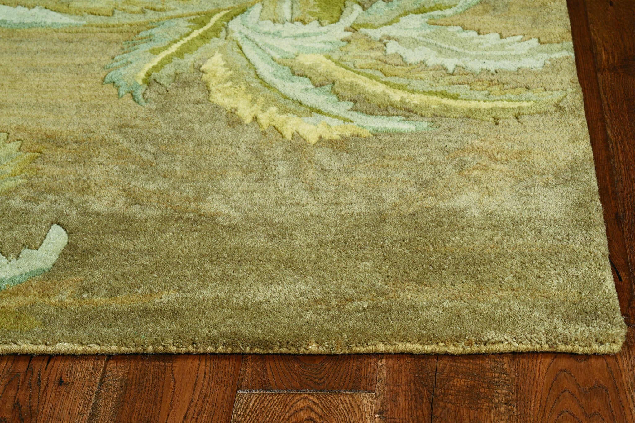 8' X 11' Wool Moss Green Palm Trees Area Rug