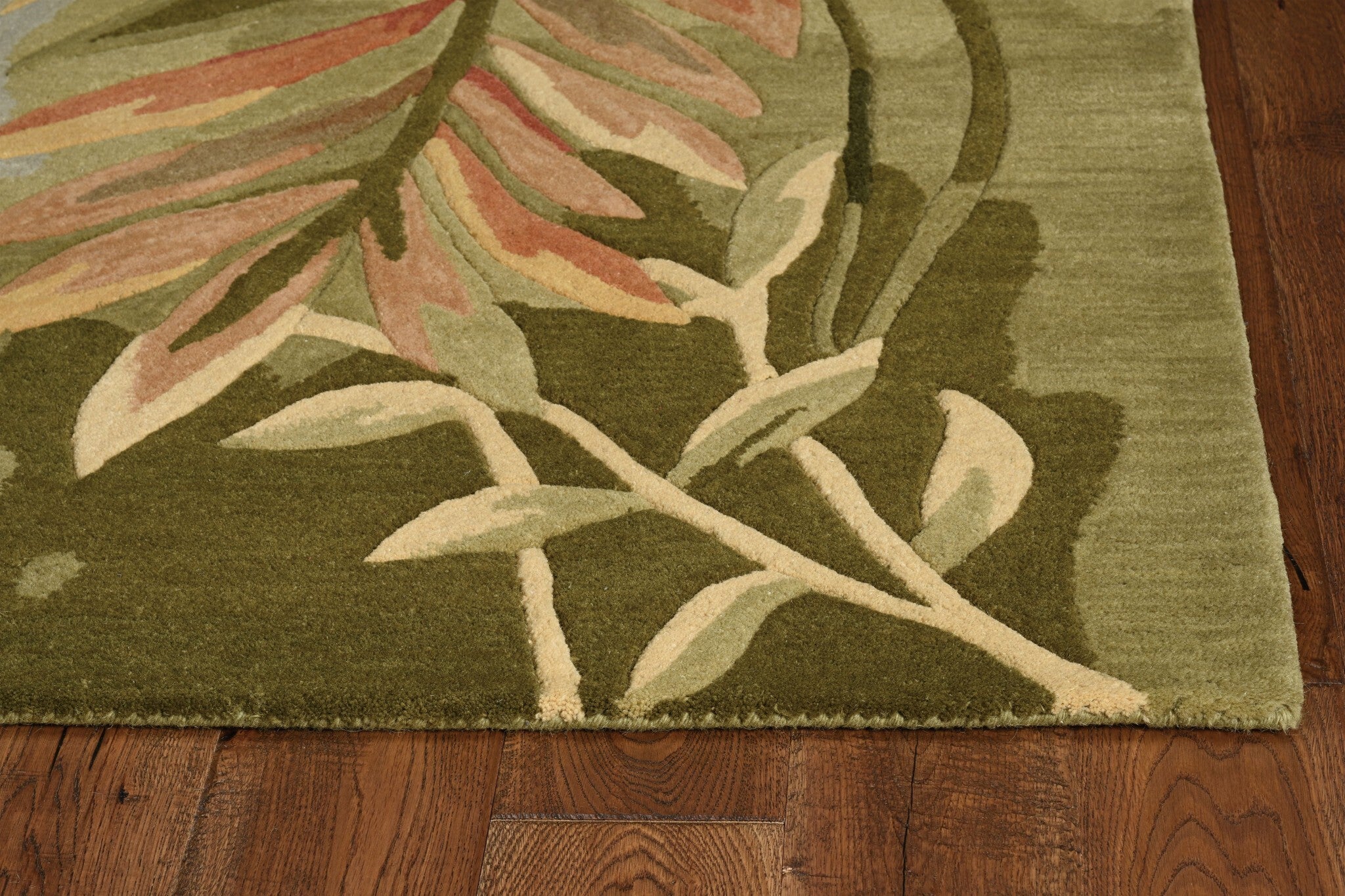 9'X12' Blue Green Hand Tufted Tropical Plant Indoor Area Rug