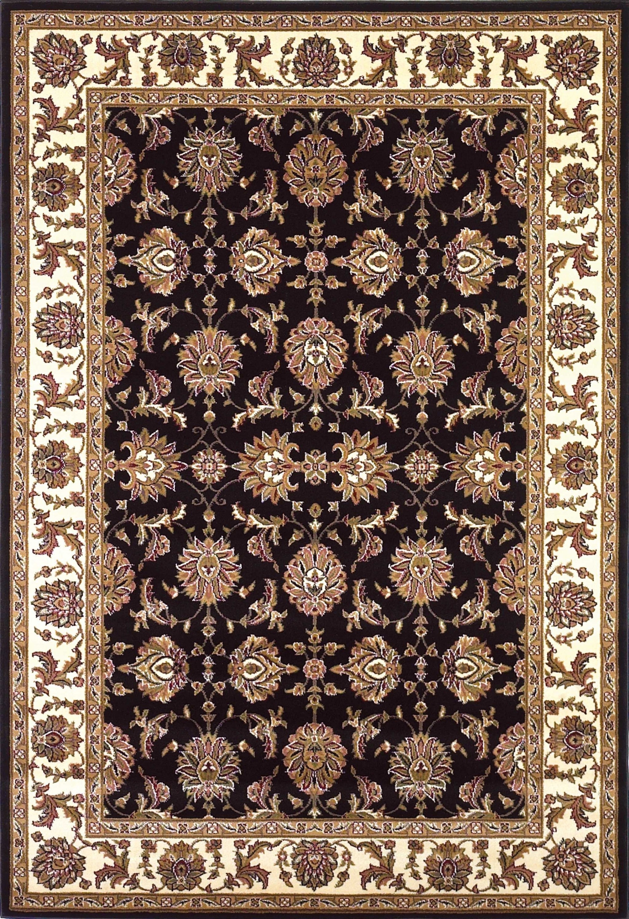 10'X13' Black Ivory Machine Woven Floral Traditional Indoor Area Rug