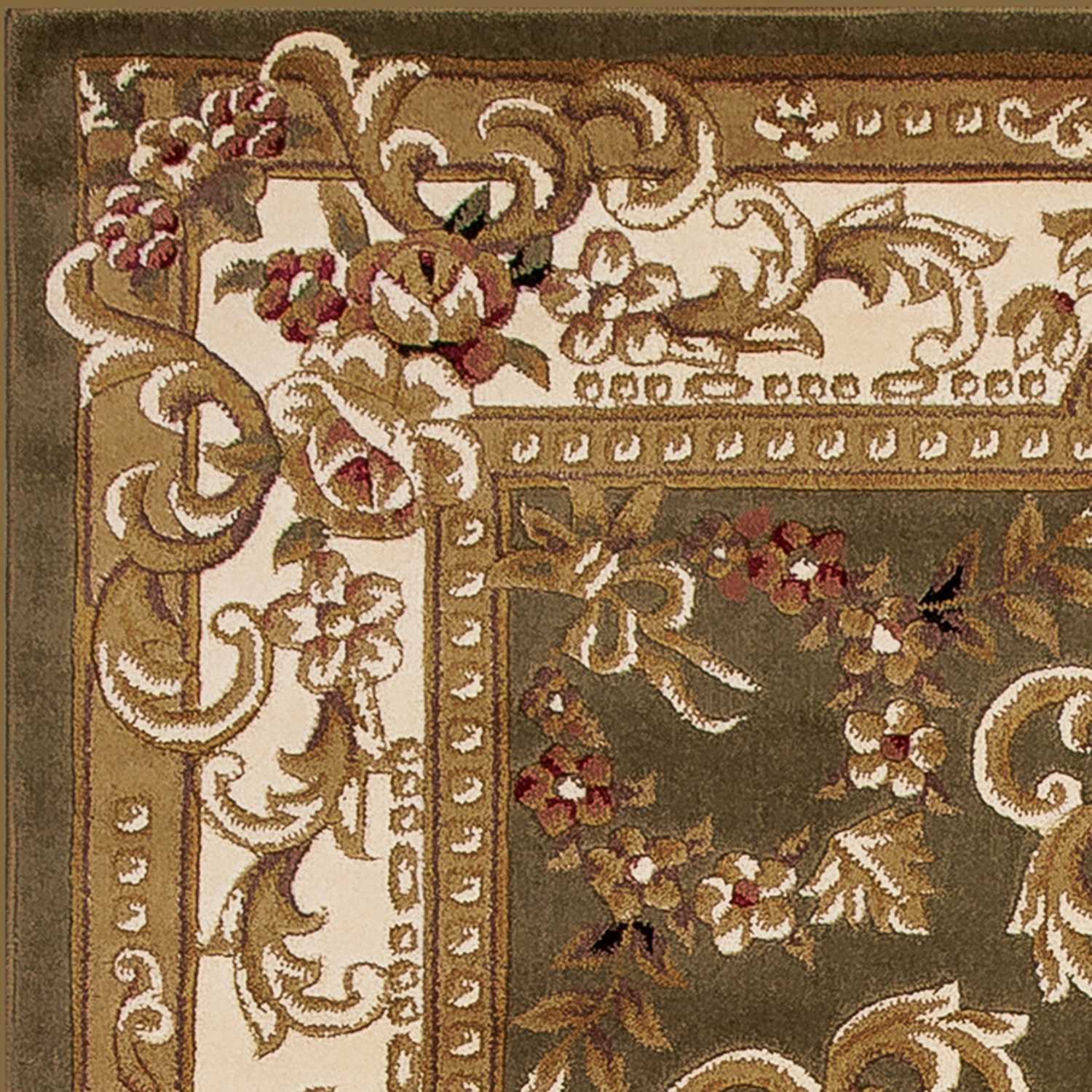 10'X13' Green Ivory Machine Woven Hand Carved Floral Medallion Indoor Area Rug