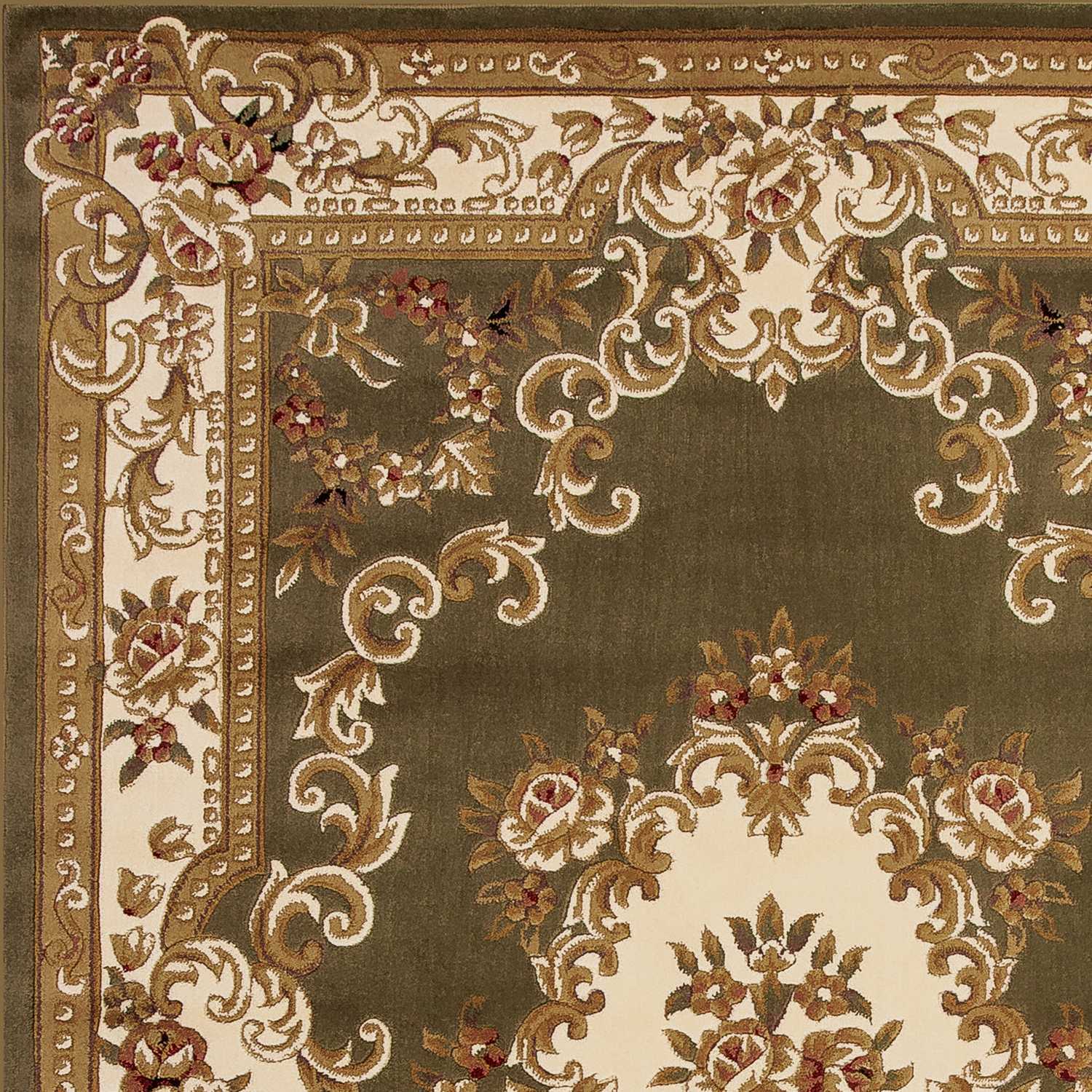 10'X13' Green Ivory Machine Woven Hand Carved Floral Medallion Indoor Area Rug