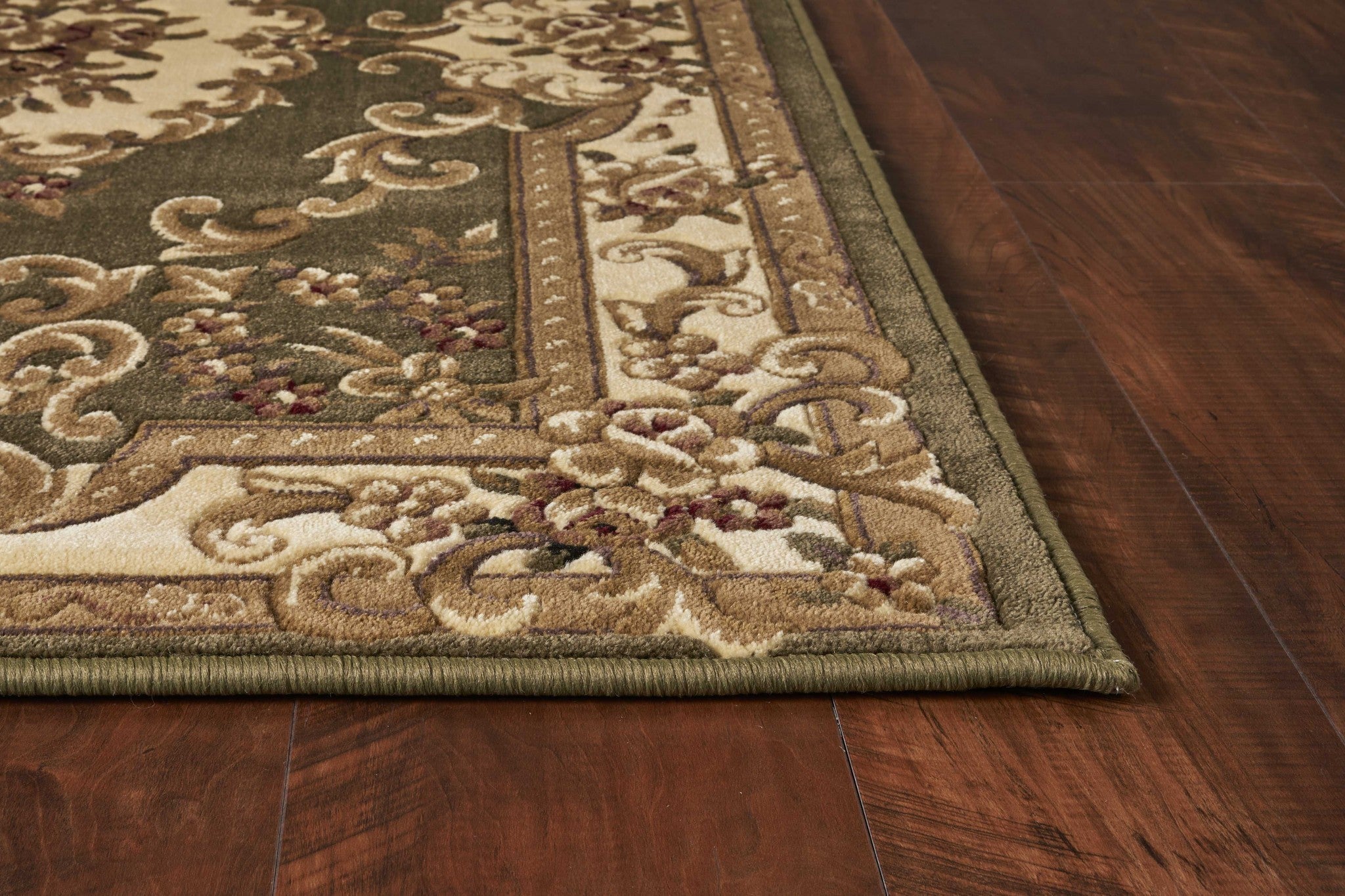 10'X13' Green Ivory Machine Woven Hand Carved Floral Medallion Indoor Area Rug