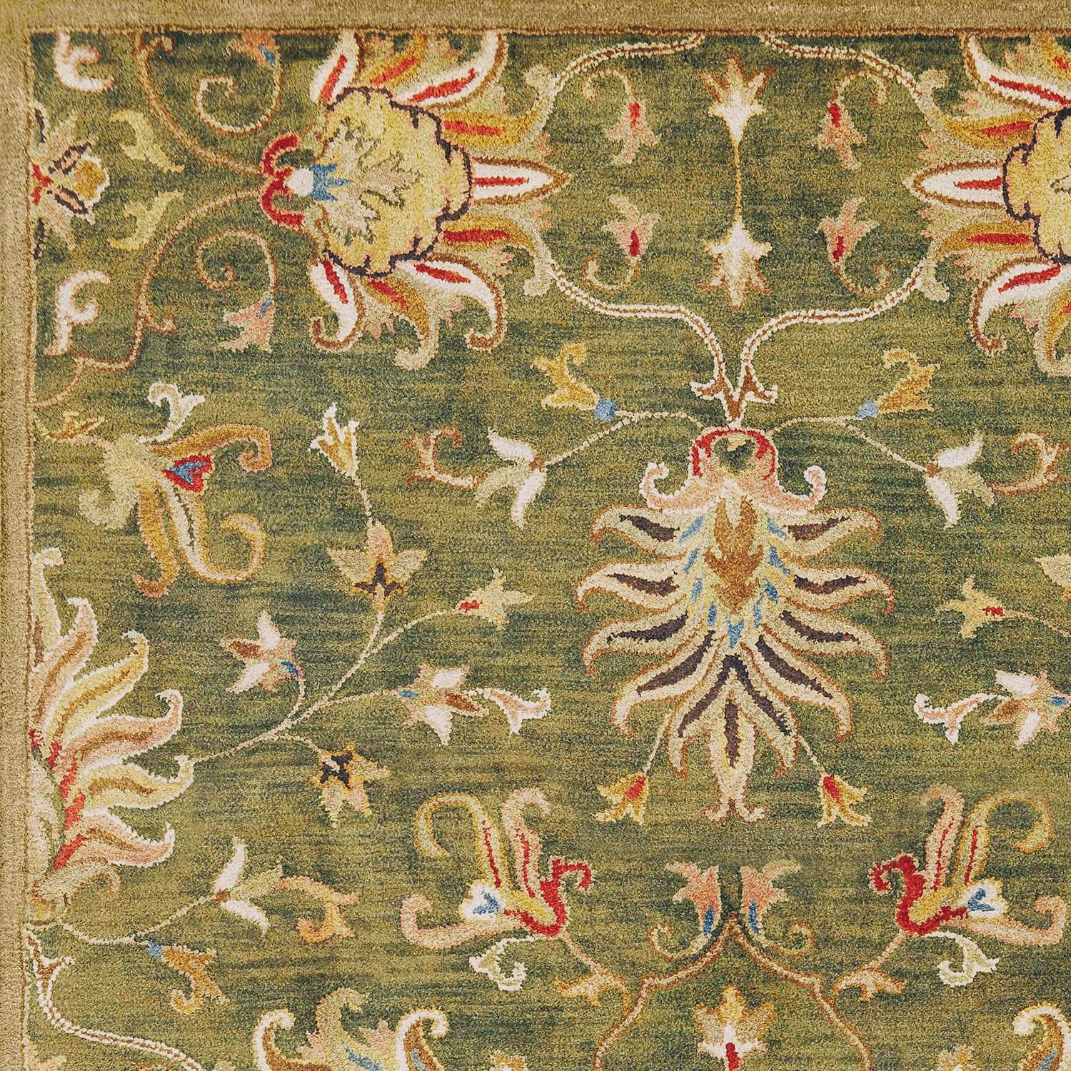 3'X5' Emerald Green Hand Tufted Wool Traditional Floral Indoor Area Rug