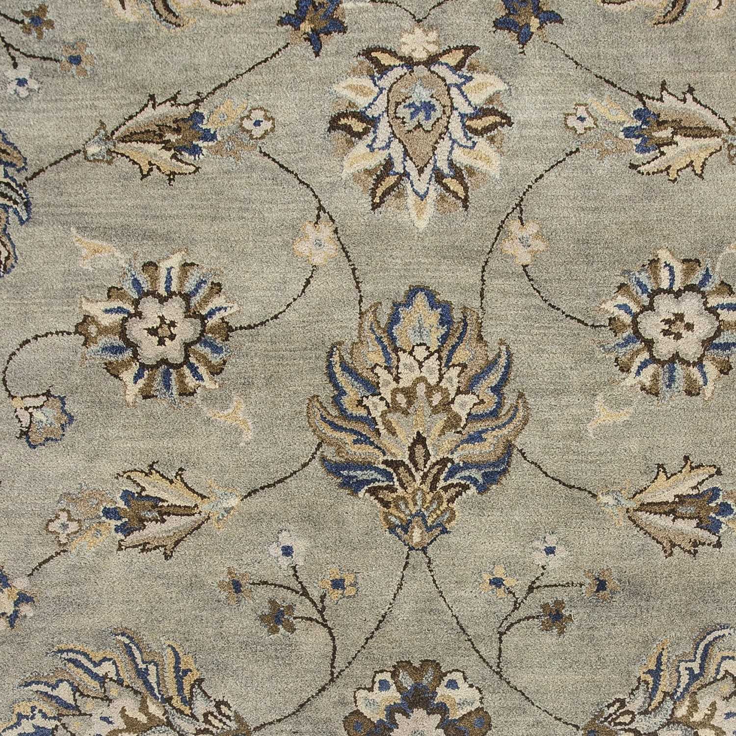 3' X 5' Grey Floral Vines Wool Area Rug