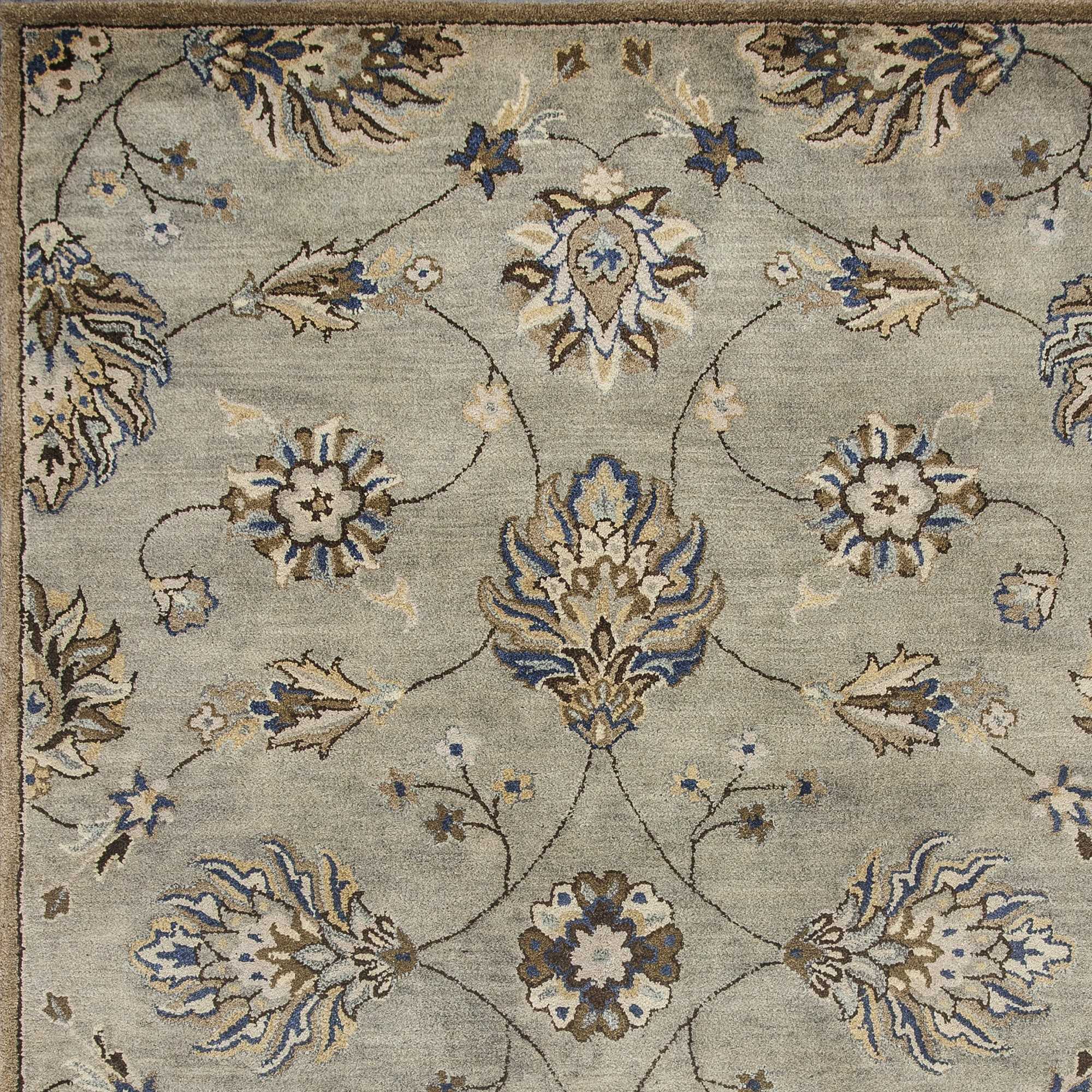 3' X 5' Grey Floral Vines Wool Area Rug