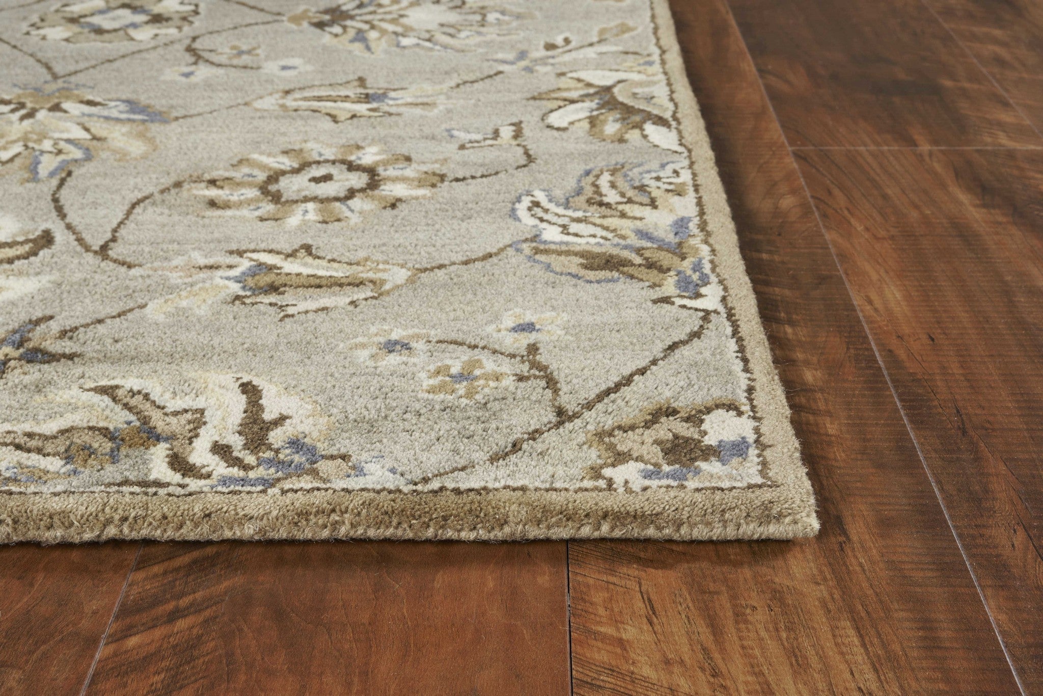3' X 5' Grey Floral Vines Wool Area Rug