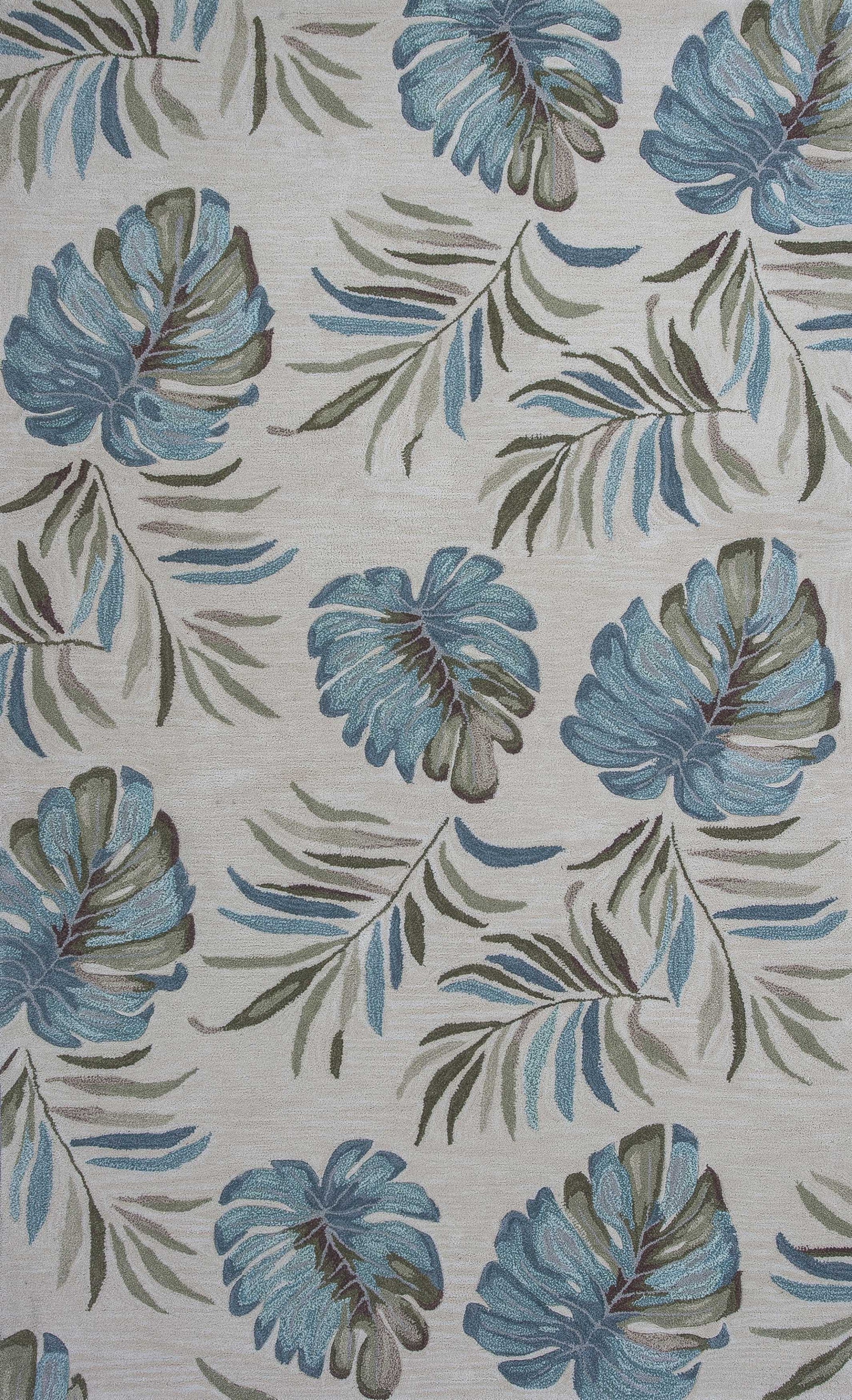 3'X5' Ivory Hand Tufted Tropical Leaves Indoor Area Rug