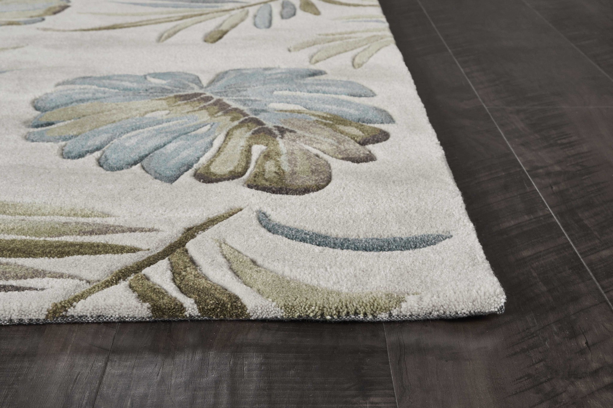 3'X5' Ivory Hand Tufted Tropical Leaves Indoor Area Rug