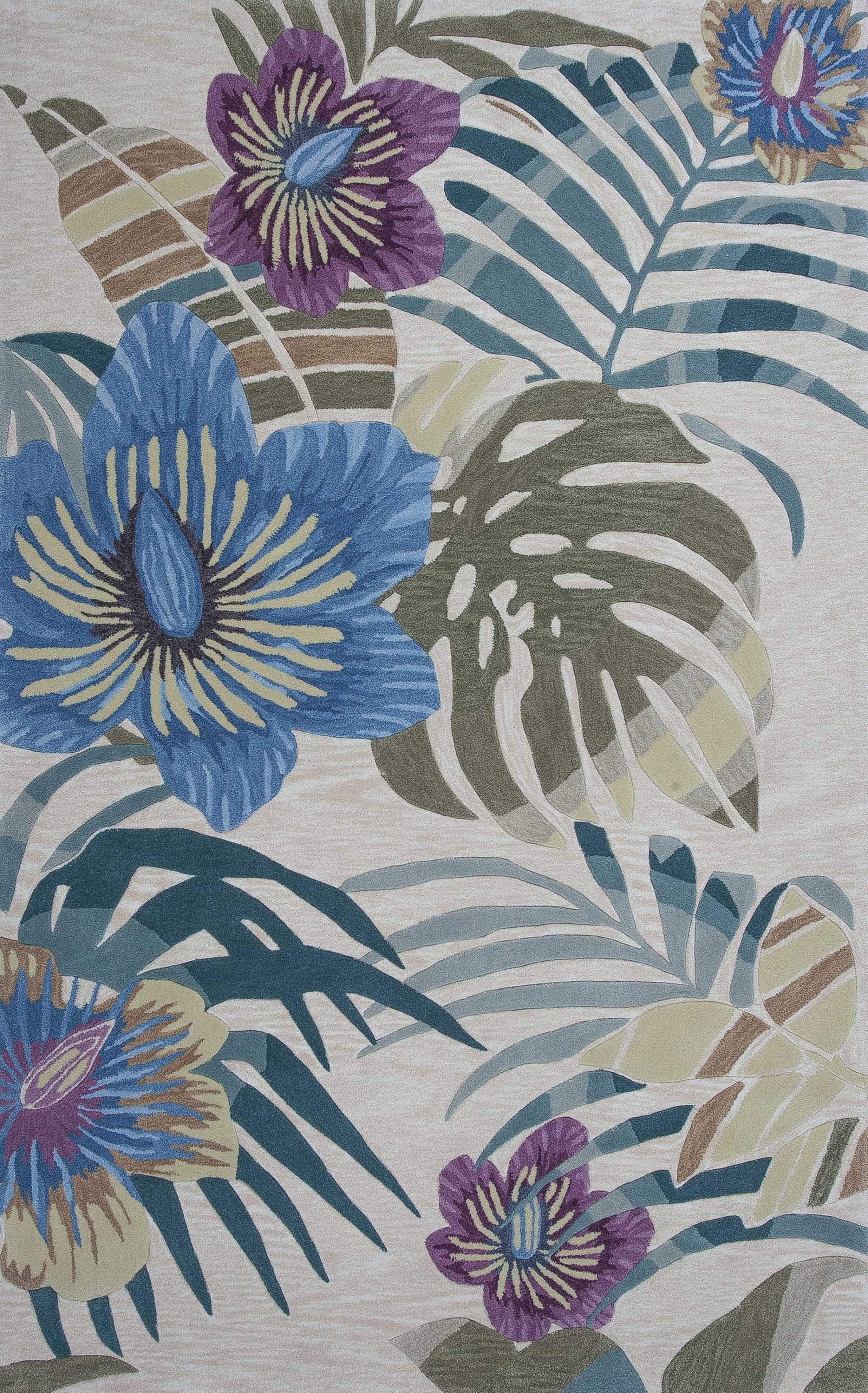 3'X5' Ivory Hand Tufted Tropical Leaves Indoor Area Rug