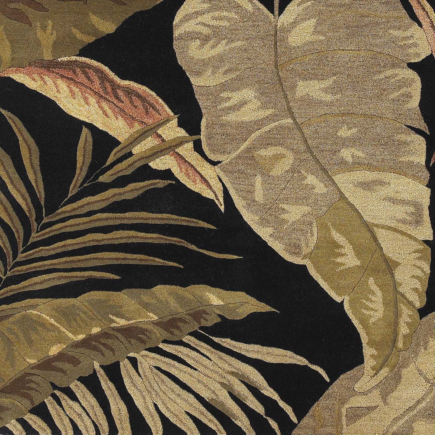 3'X5' Midnight Black Hand Tufted Tropical Leaves Indoor Area Rug
