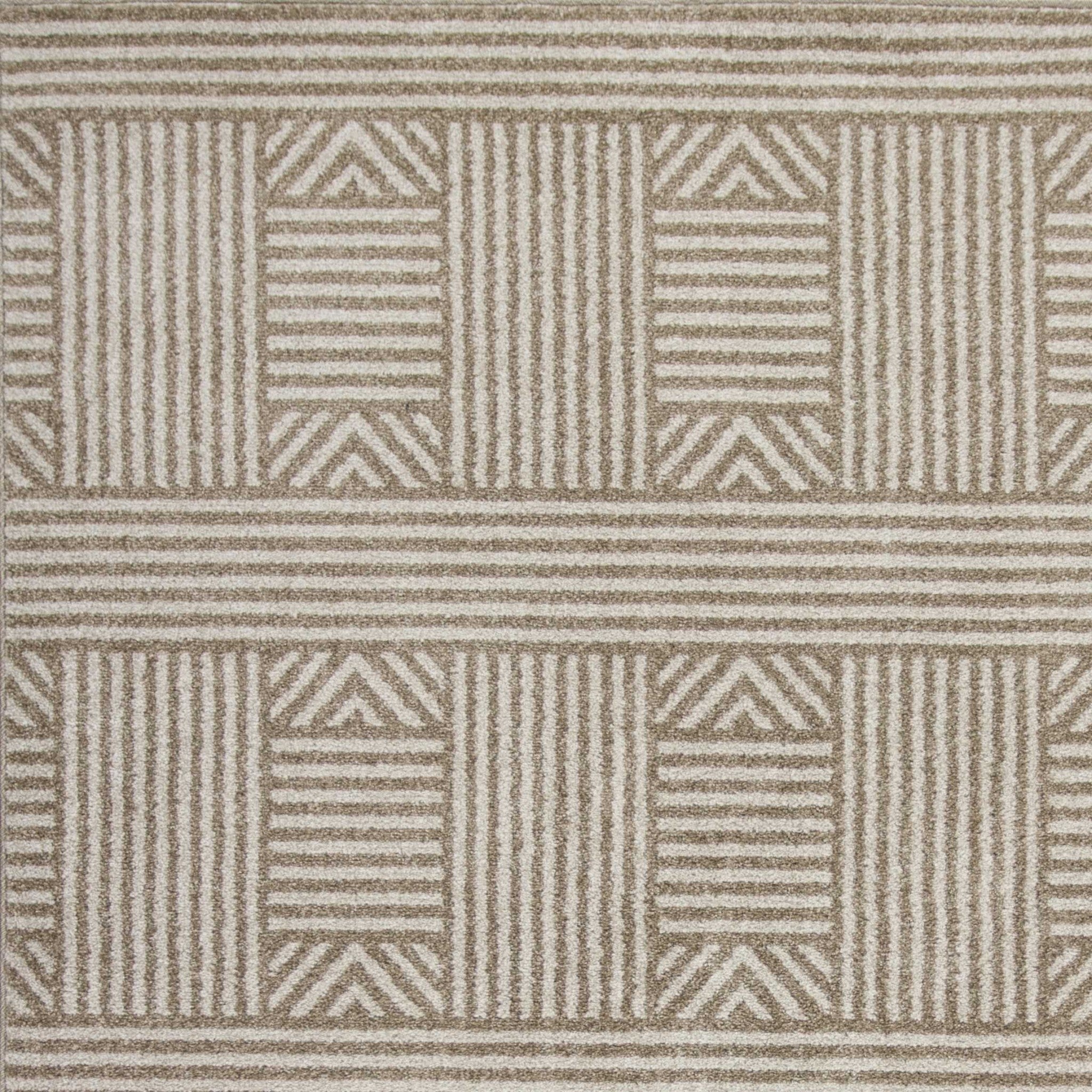 7' X 9' Beige Geometric Lines Uv Treated Indoor Area Rug