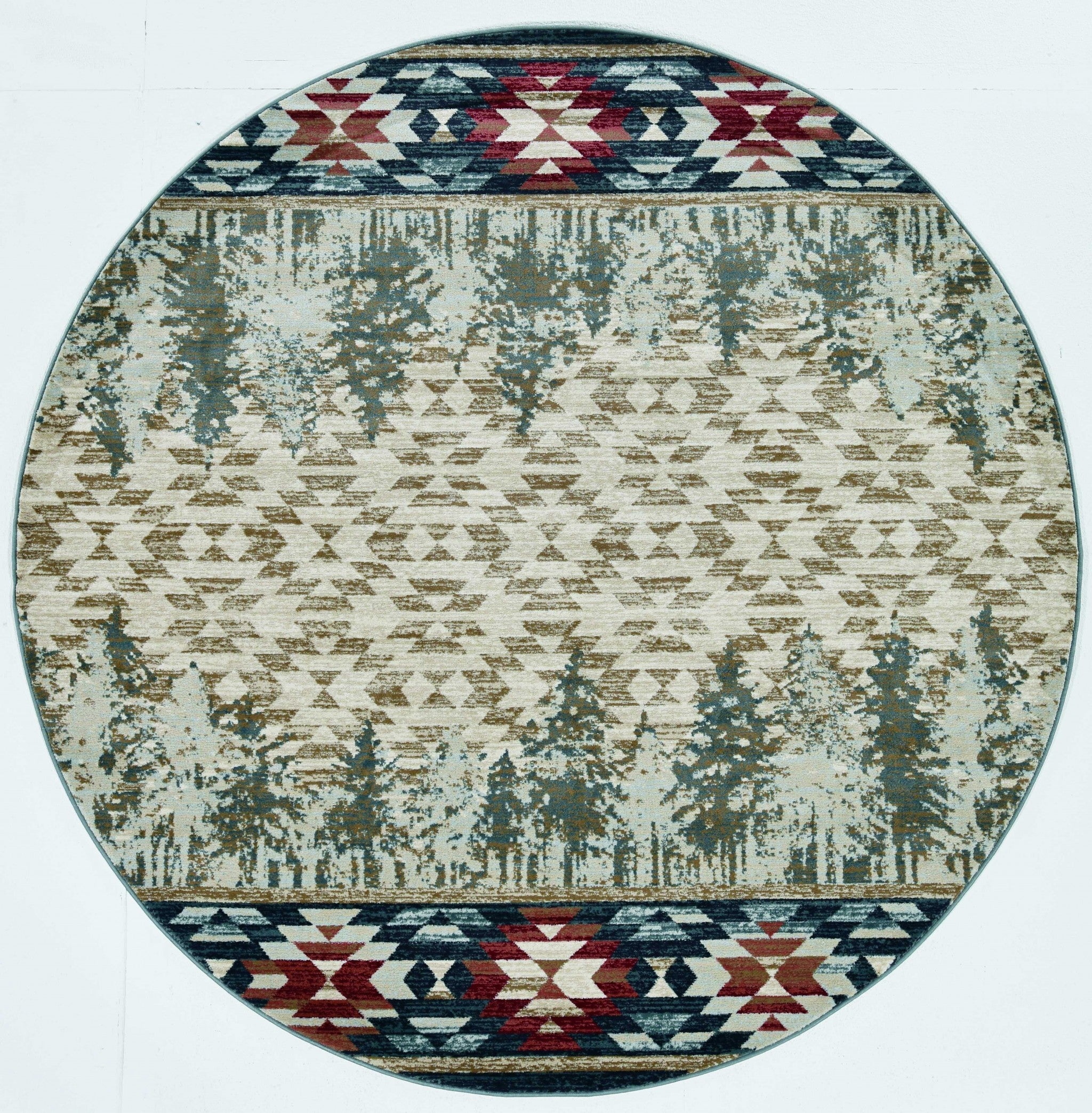 8' Ivory Machine Woven Pinegrove Lodge Round Indoor Area Rug