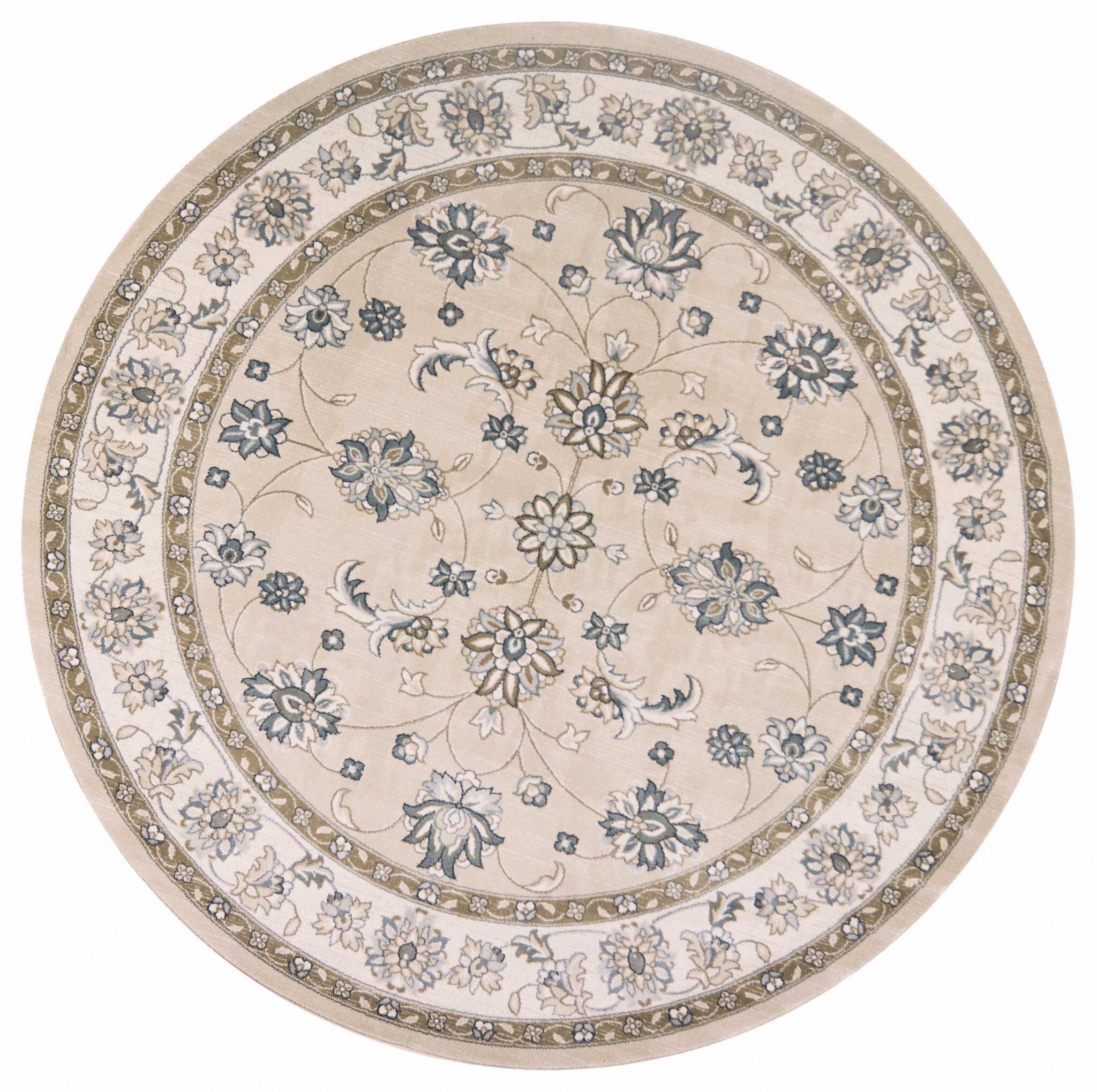 8' Round Polypropylene Beige Or Ivory Area Rug