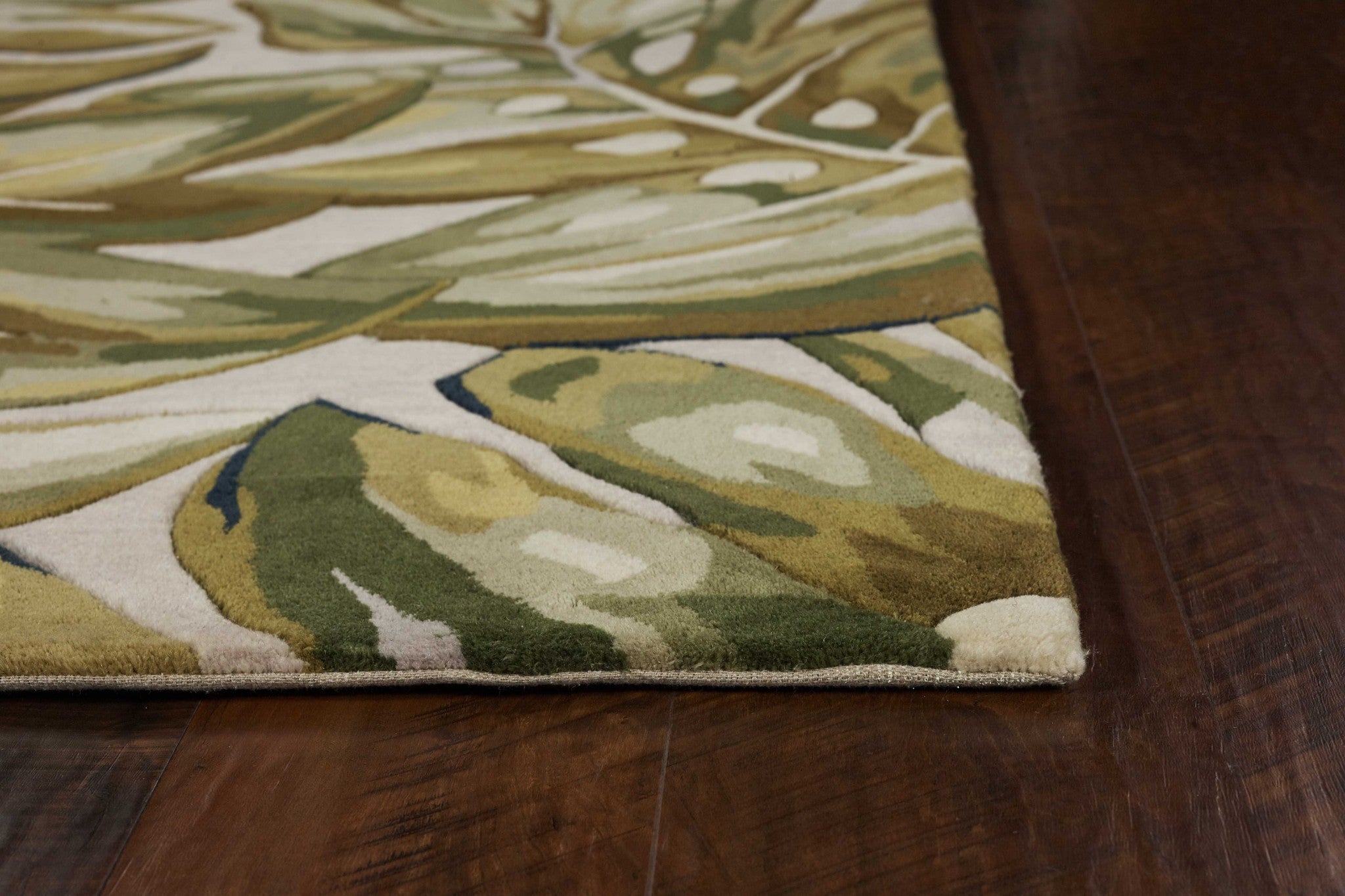 3'X5' Green Hand Tufted Oversized Tropical Leaves Indoor Area Rug