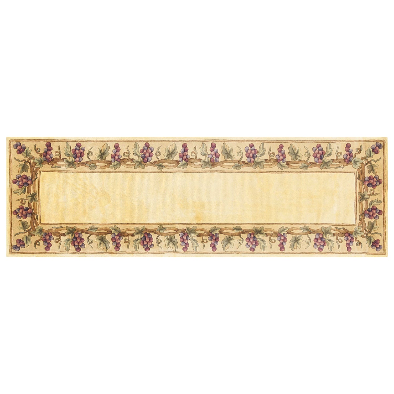 2' X 8' Ivory Grapes And Vines Bordered Wool Indoor Runner Rug