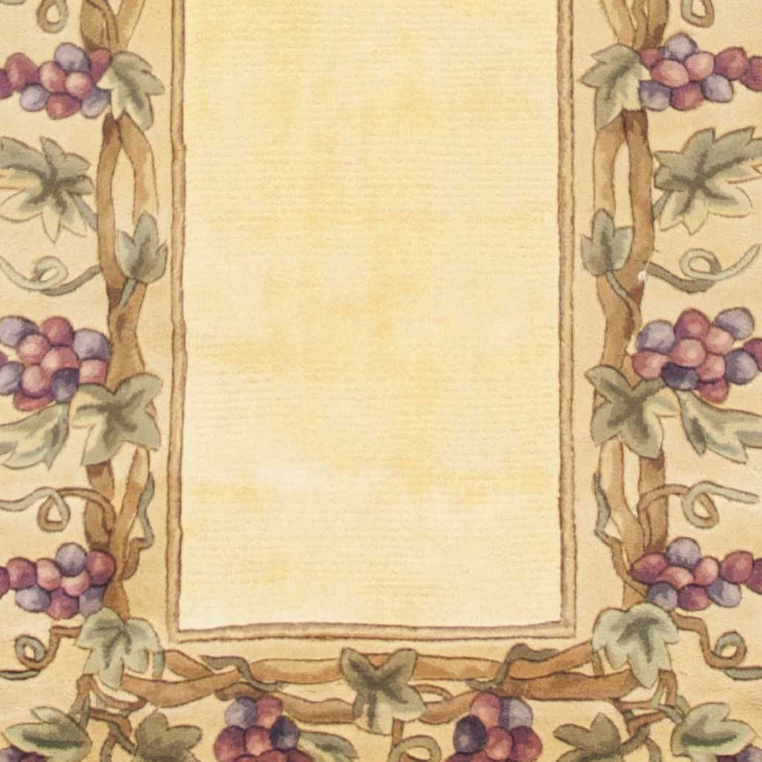 2' X 8' Ivory Grapes And Vines Bordered Wool Indoor Runner Rug