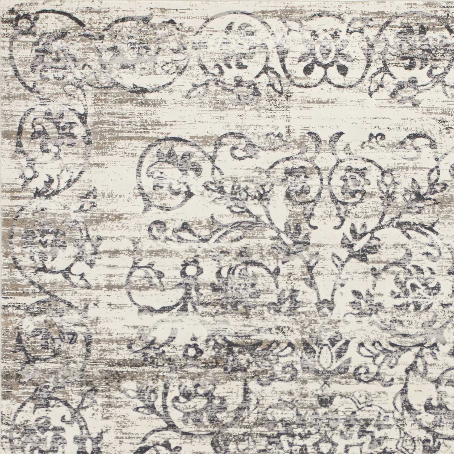 5'X8' Ivory Grey Machine Woven Distressed Floral Traditional Indoor Area Rug