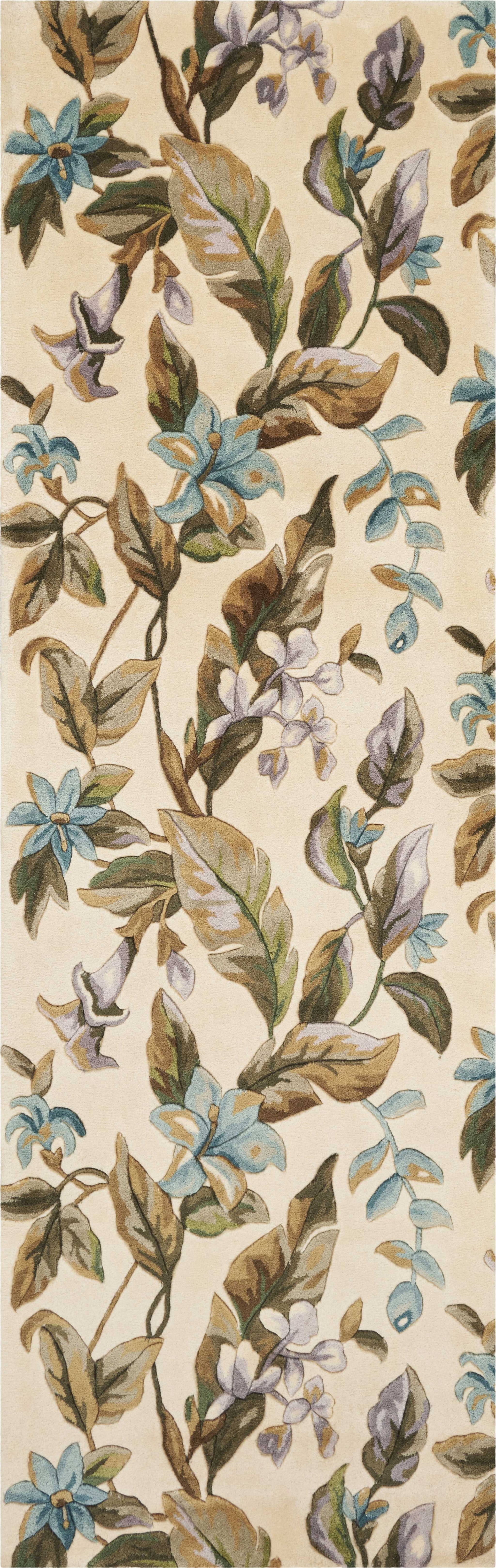 2' X 8' Runner Wool Ivory Or Teal Area Rug
