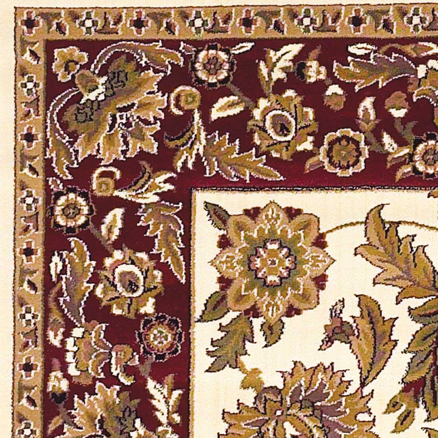 Ivory And Red Octagon Floral Vines Area Rug
