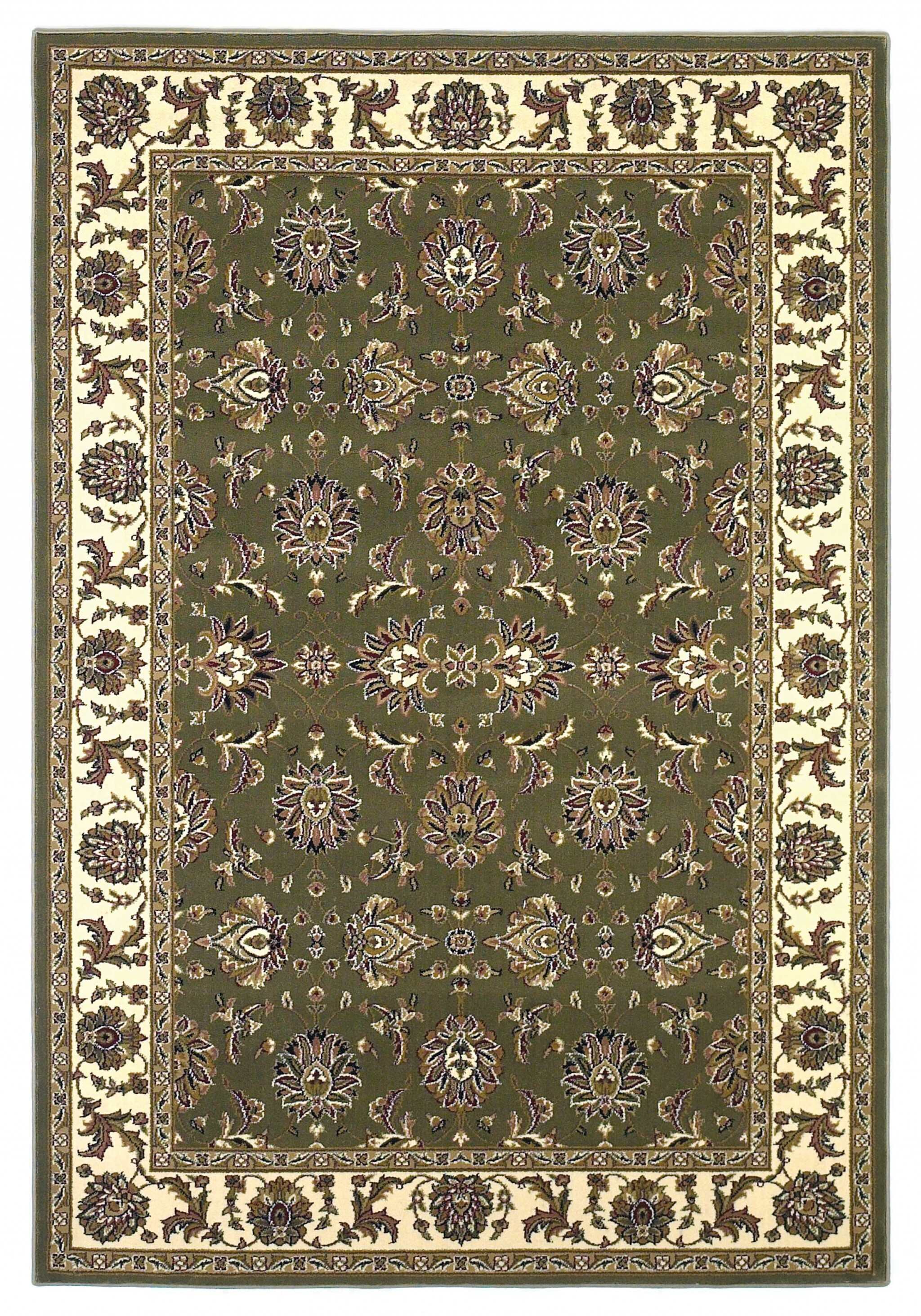 7' Octagon Green Or Ivory Floral Vines Bordered Indoor Area Rug