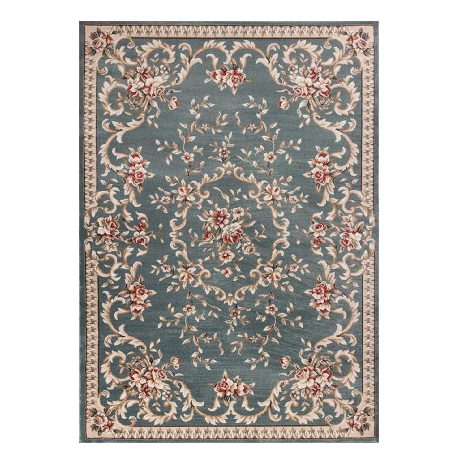 8' X 10' Slate Blue Floral Bordered Indoor Area Rug