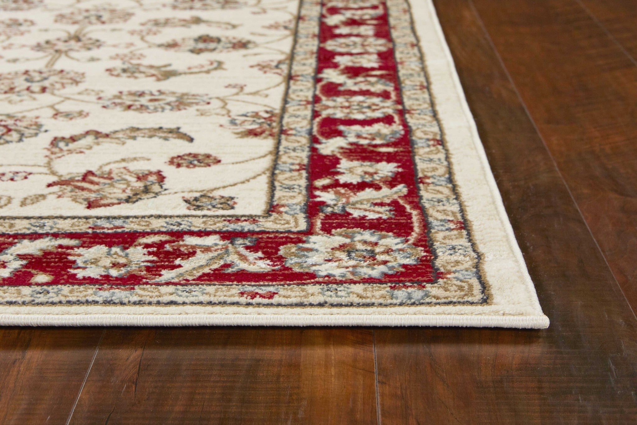 8' X 10' Ivory Or Red Floral Vine Bordered Indoor Area Rug