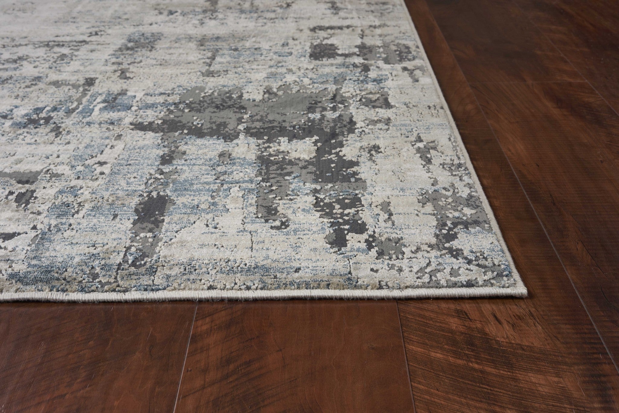 5'X8' Ivory Teal Machine Woven Abstract Splatter Indoor Area Rug