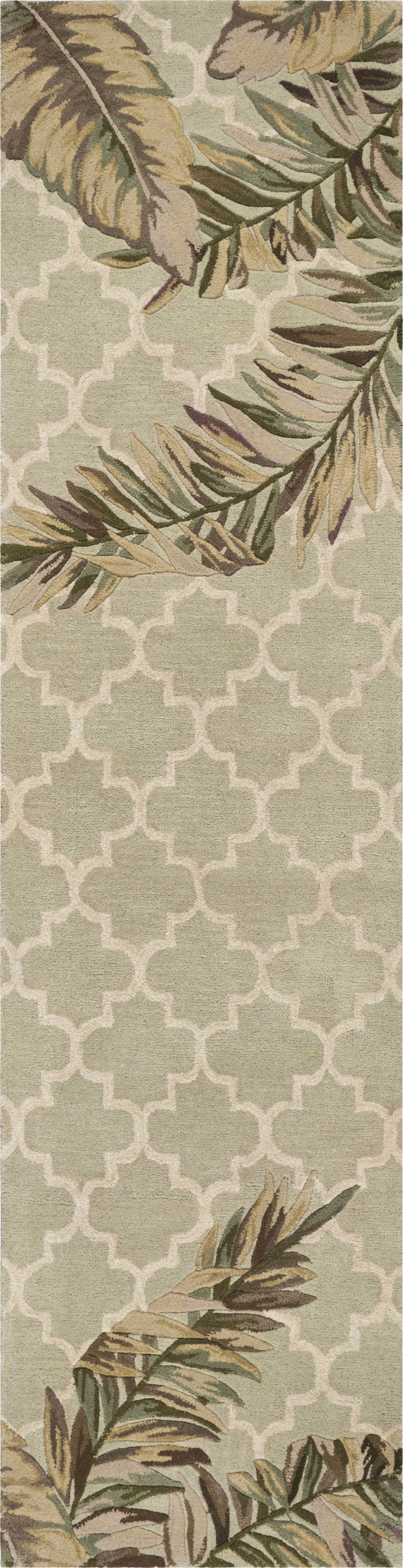 2' X 10' Sage Tropical Leaves Mosaic Wool Indoor Runner Rug - Buy Rugs