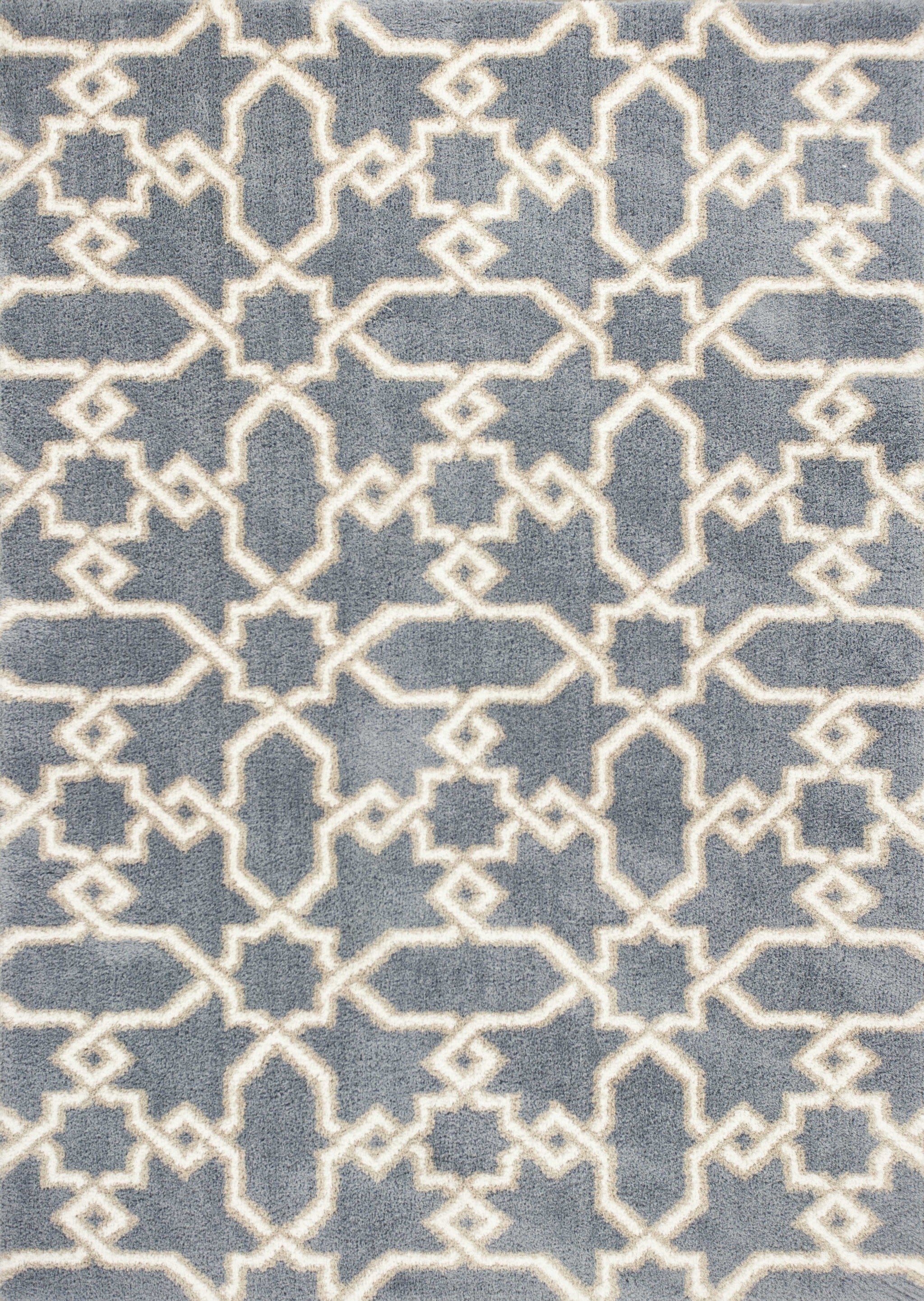 5' X 8' Slate Blue Geometric Pattern Microfiber Indoor Area Rug