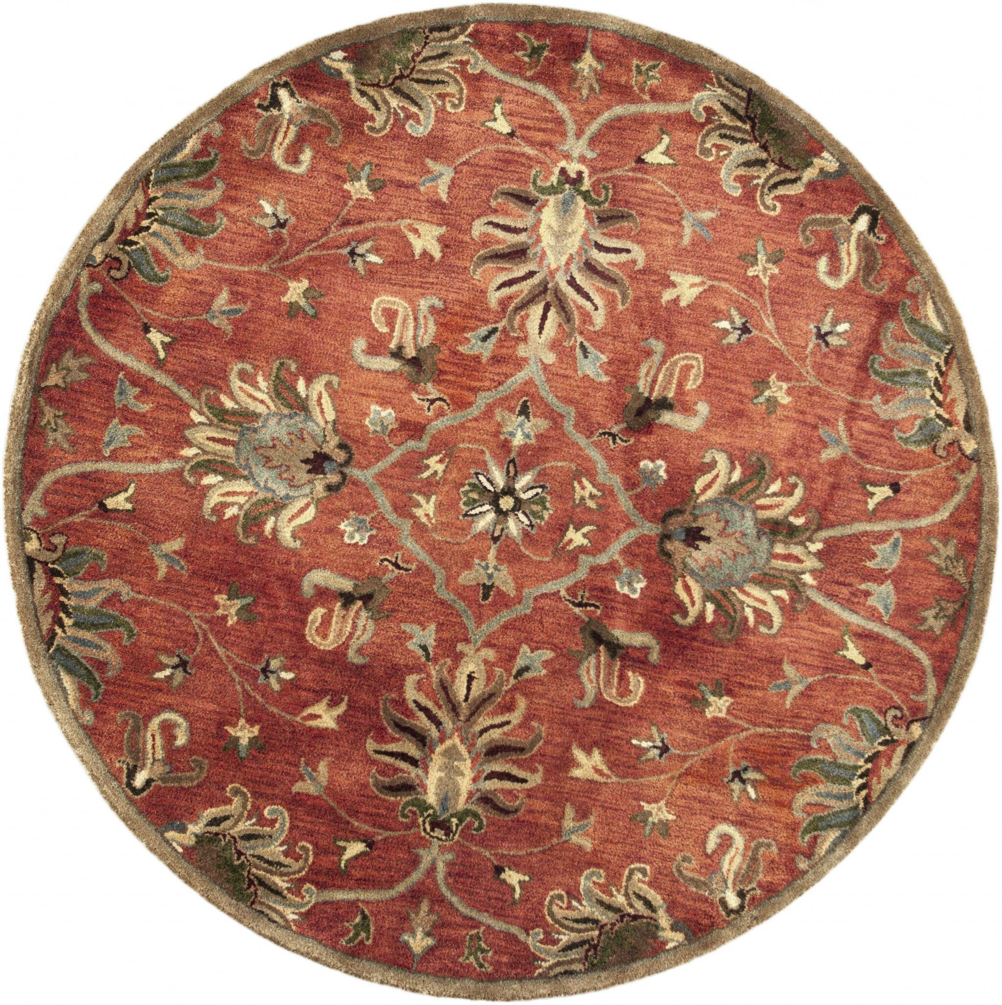5' Round Blue Or Sage Tropical Leaves Indoor Area Rug