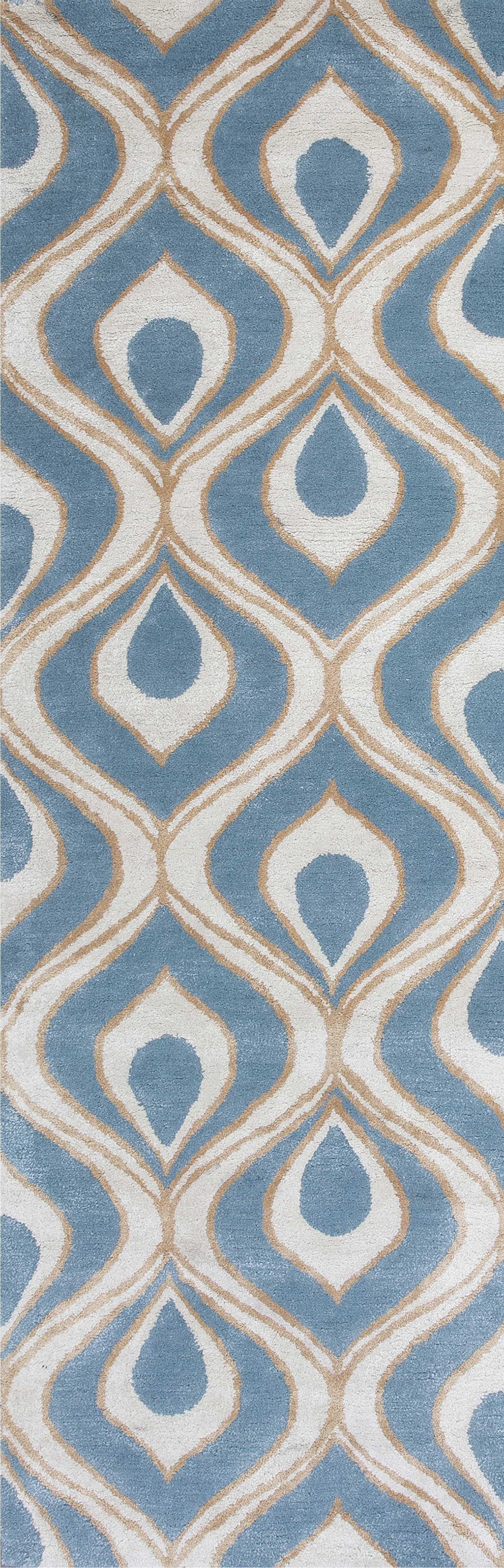 2'6 X 8' Runner Wool & Viscose Blend Blue Area Rug