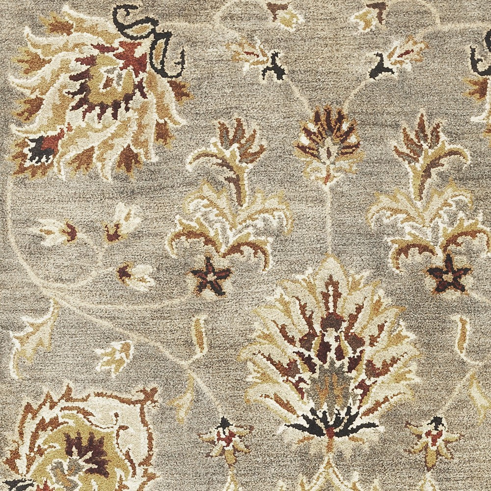 5' X 8' Grey Or Mocha Floral Bordered Wool Indoor Area Rug