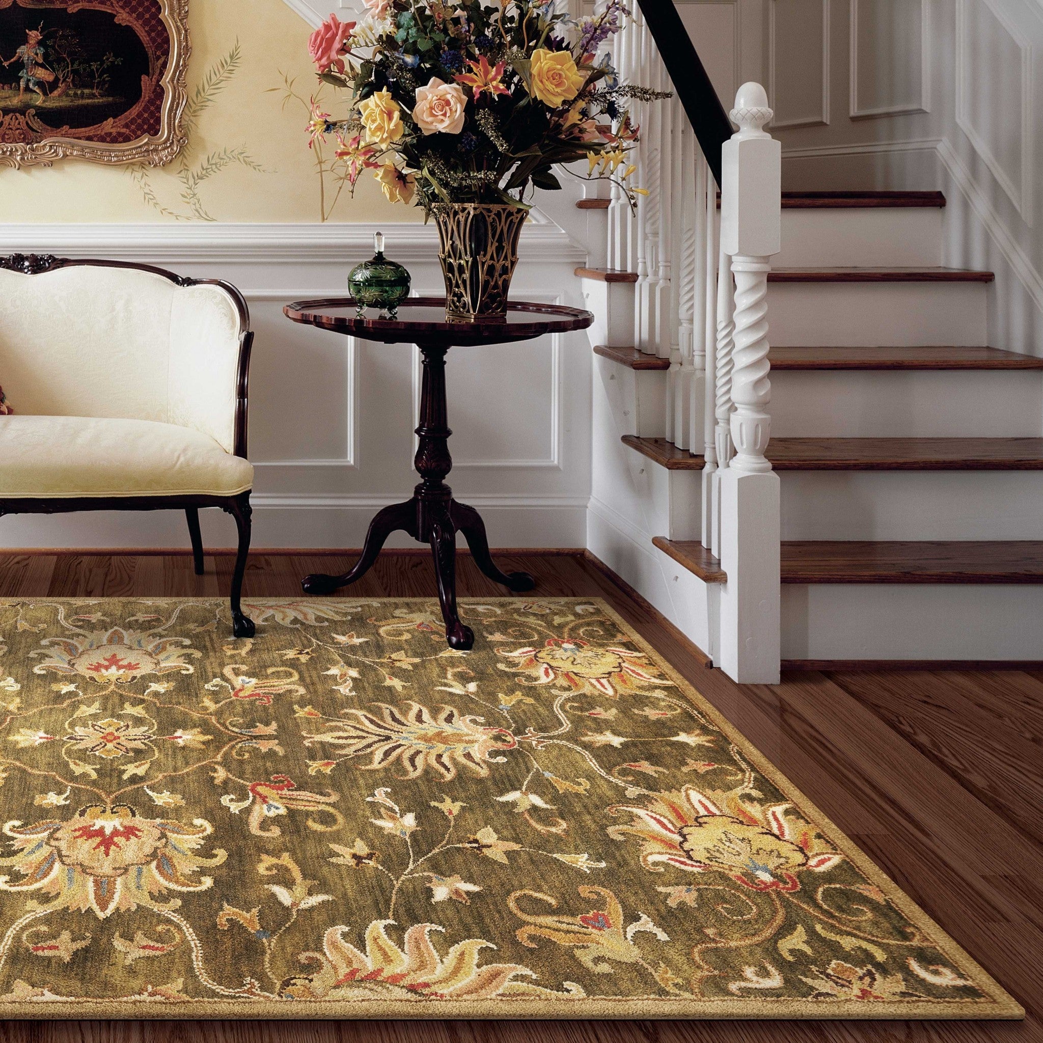 5'X8' Emerald Green Hand Tufted Traditional Floral Indoor Area Rug