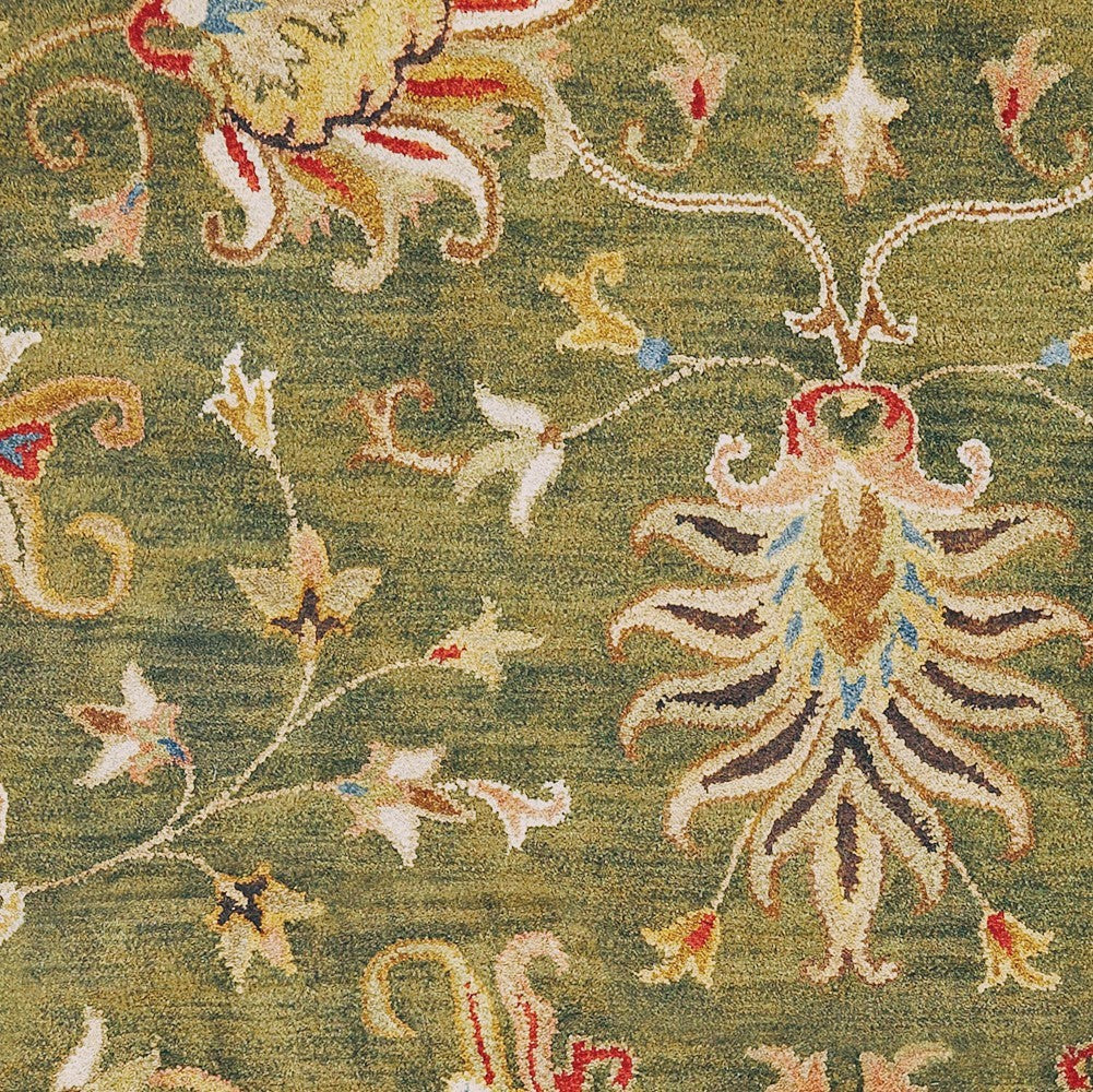 5'X8' Emerald Green Hand Tufted Traditional Floral Indoor Area Rug