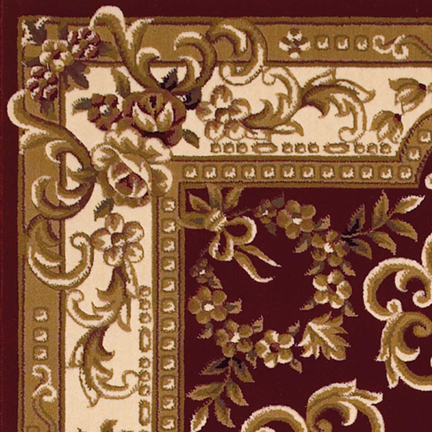 2'X3' Red Ivory Machine Woven Hand Carved Floral Medallion Indoor Accent Rug
