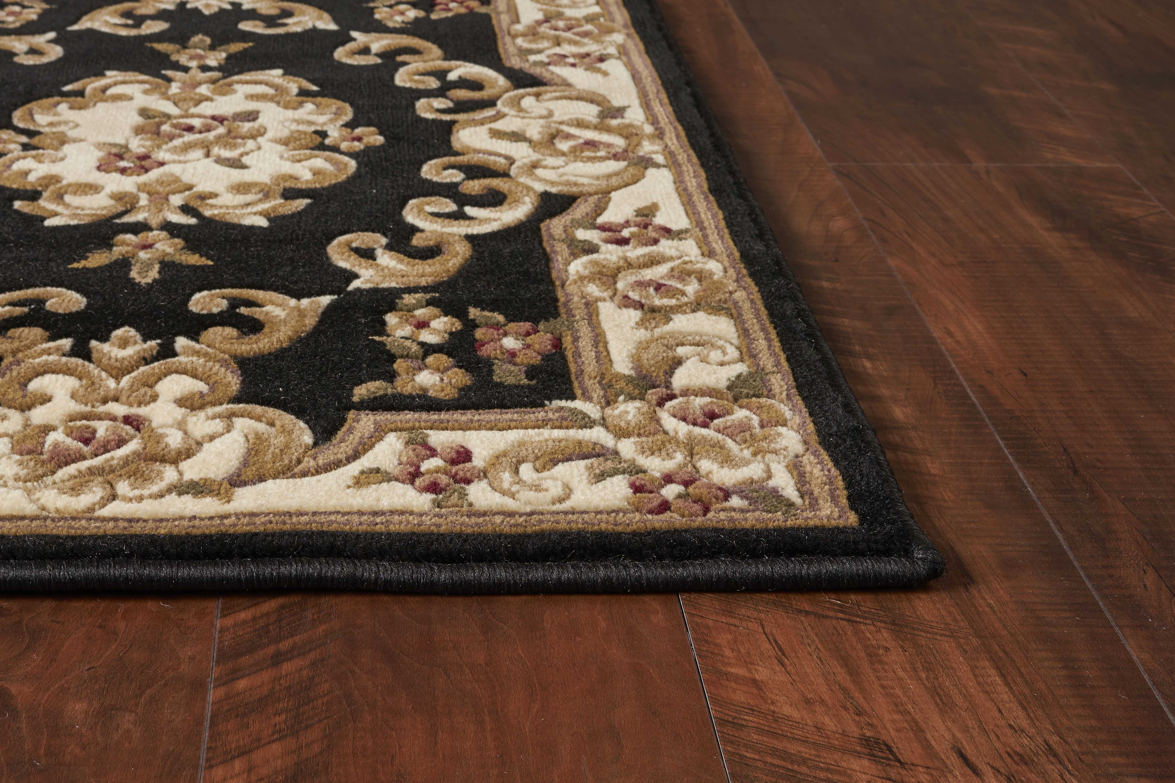 2'X3' Black Ivory Machine Woven Hand Carved Floral Medallion Indoor Accent Rug