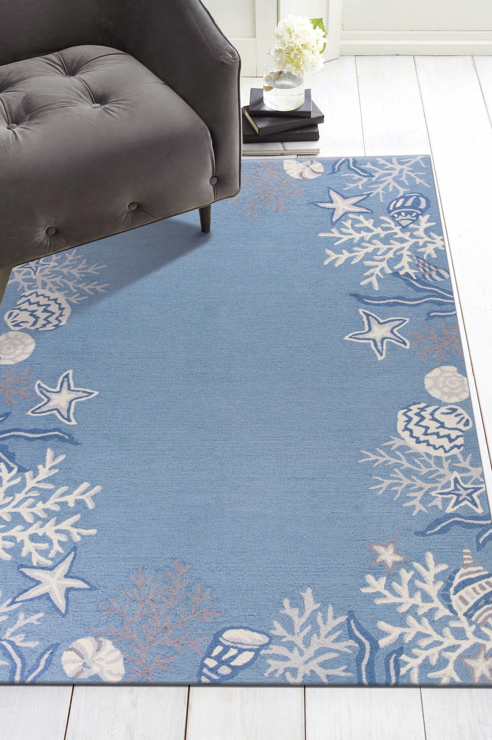 1' X 2' Polyester Sea Blue Area Rug
