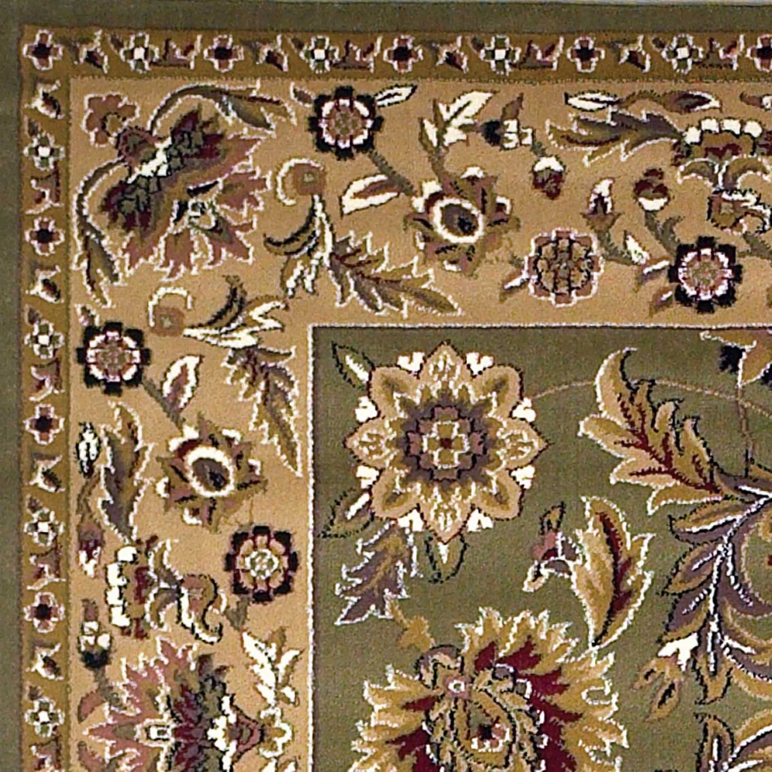 2'X3' Green Taupe Machine Woven Floral Traditional Indoor Accent Rug