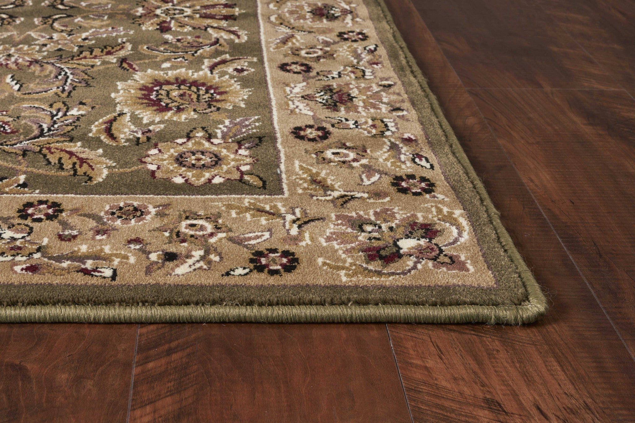 2'X3' Green Taupe Machine Woven Floral Traditional Indoor Accent Rug