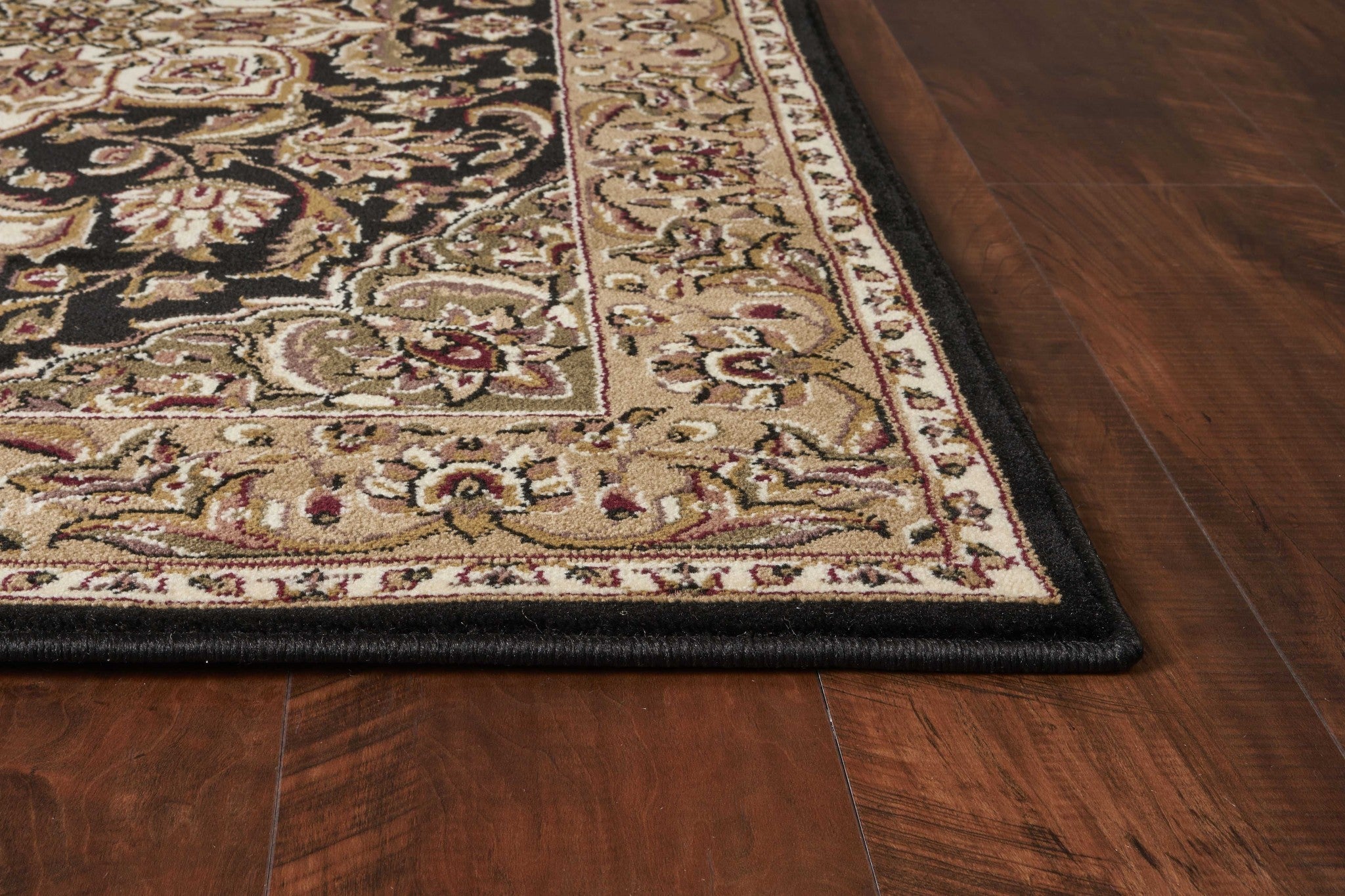 2'X3' Black Beige Machine Woven Floral Medallion Indoor Accent Rug