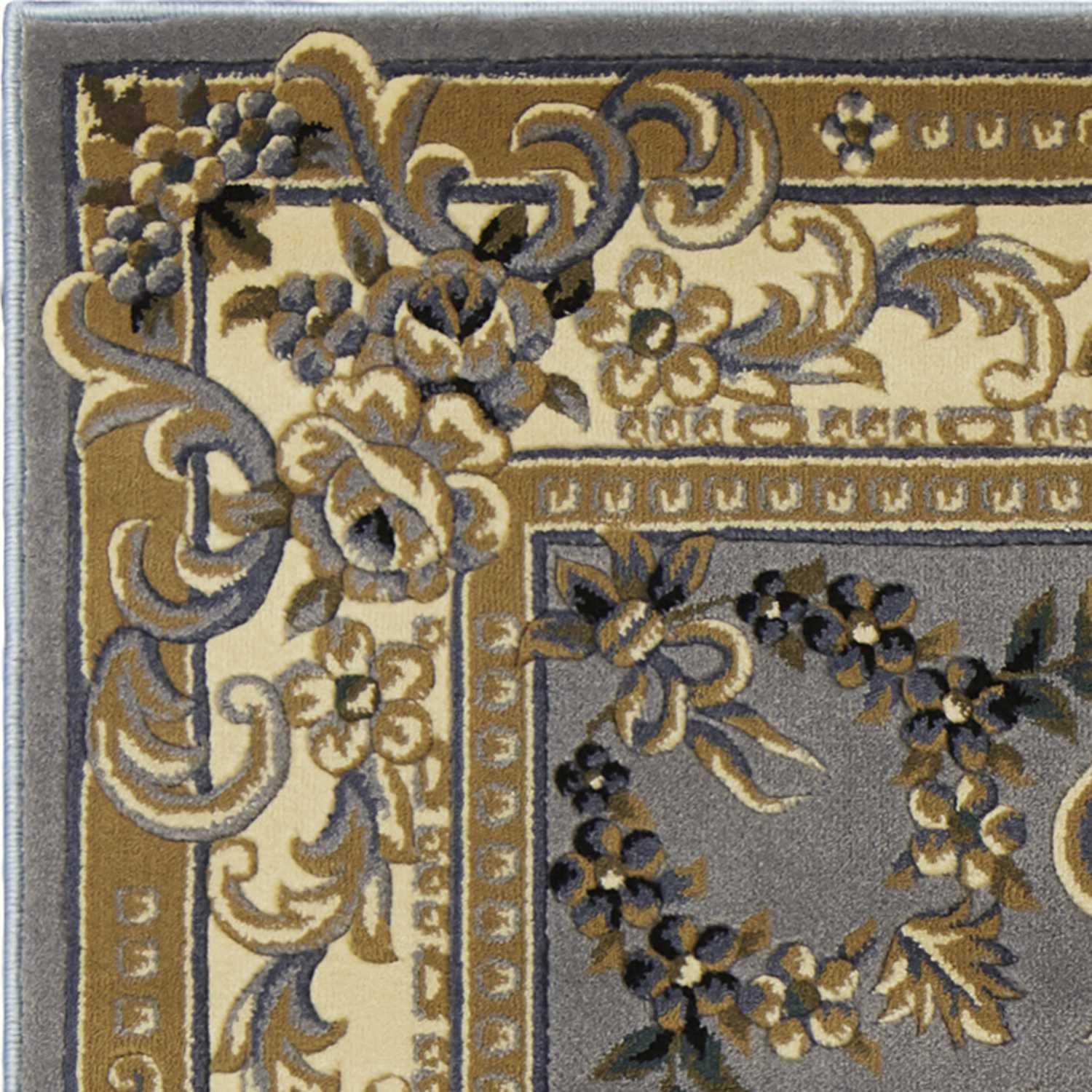 2'X3' Slate Blue Machine Woven Hand Carved Floral Medallion Indoor Accent Rug