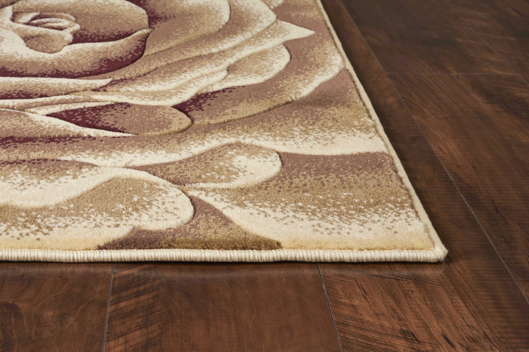 2'X3' Ivory Machine Woven Hand Carved Oversized Floral Indoor Accent Rug